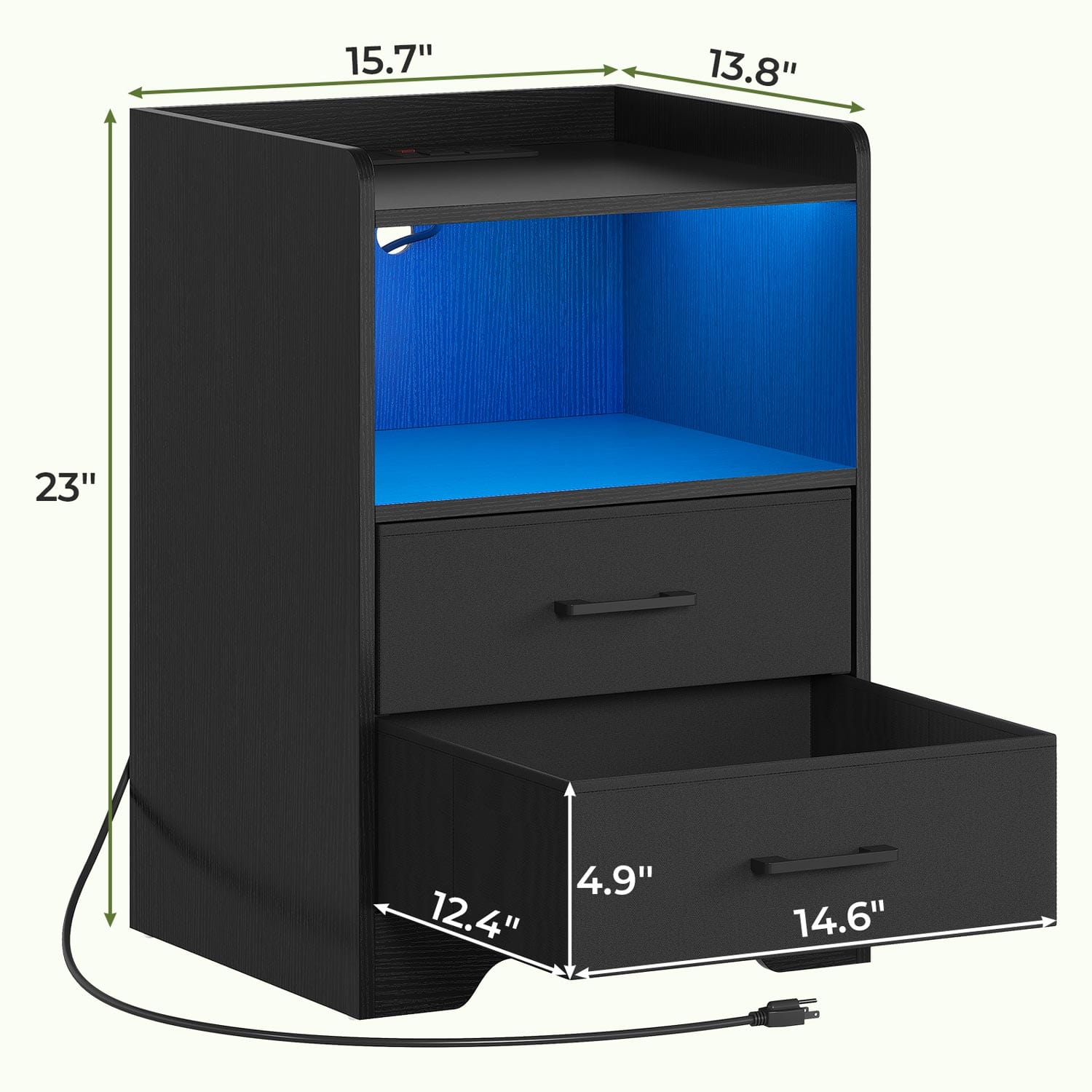 Sikaic Nightstands 2PCS LED Nightstands with Charging Station and Storage Drawers Black