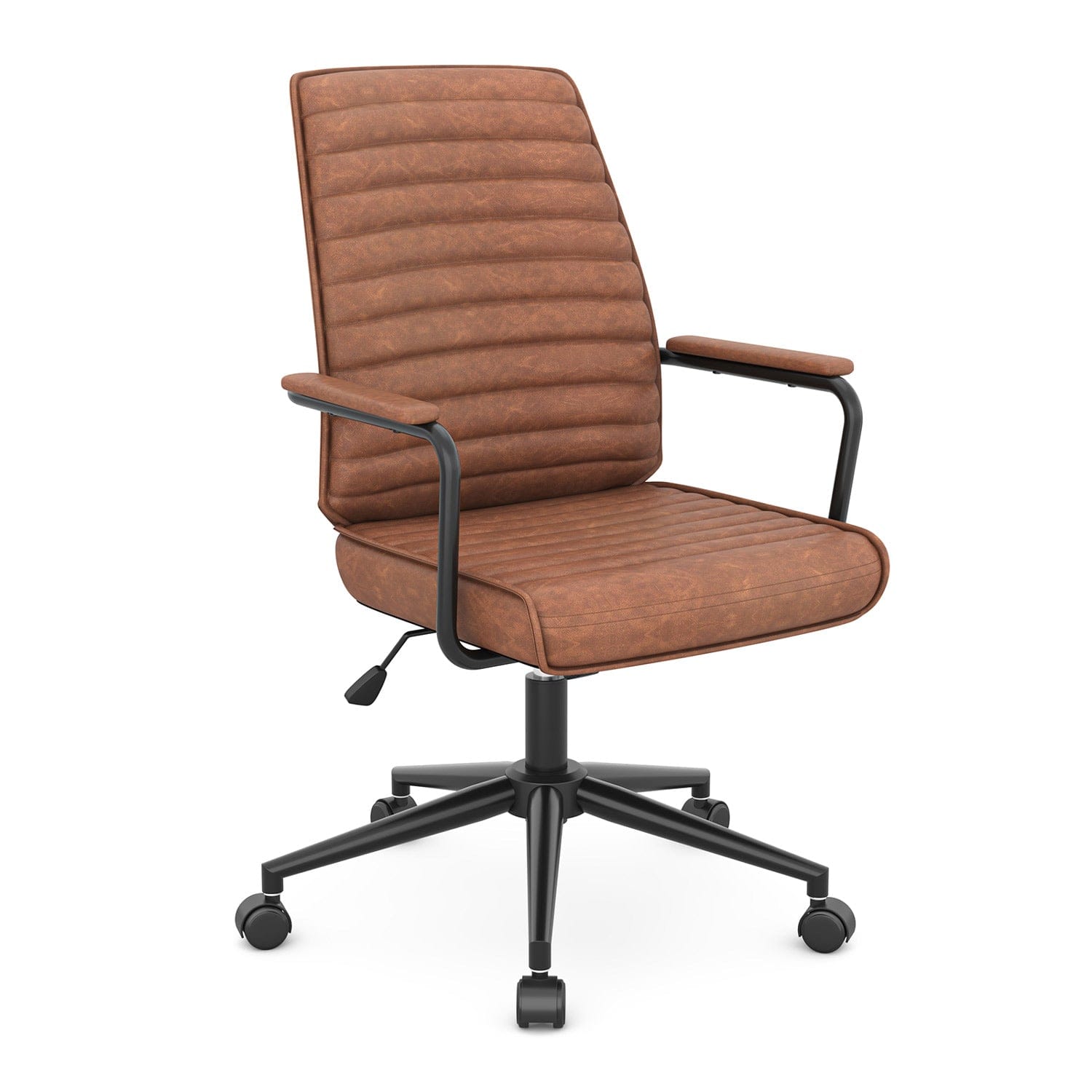 Sikaic Office Chairs Mid Century Leather Home Office Chair with Armrest Brown