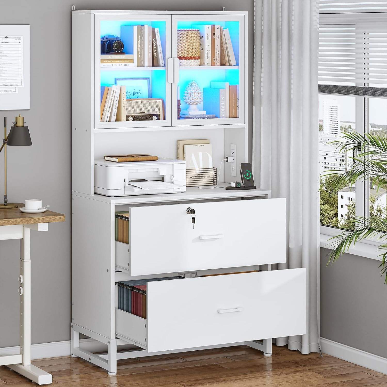 Sikaic File Cabinet File Cabinet with Bookshelf White White / Engineered Wood / Modern
