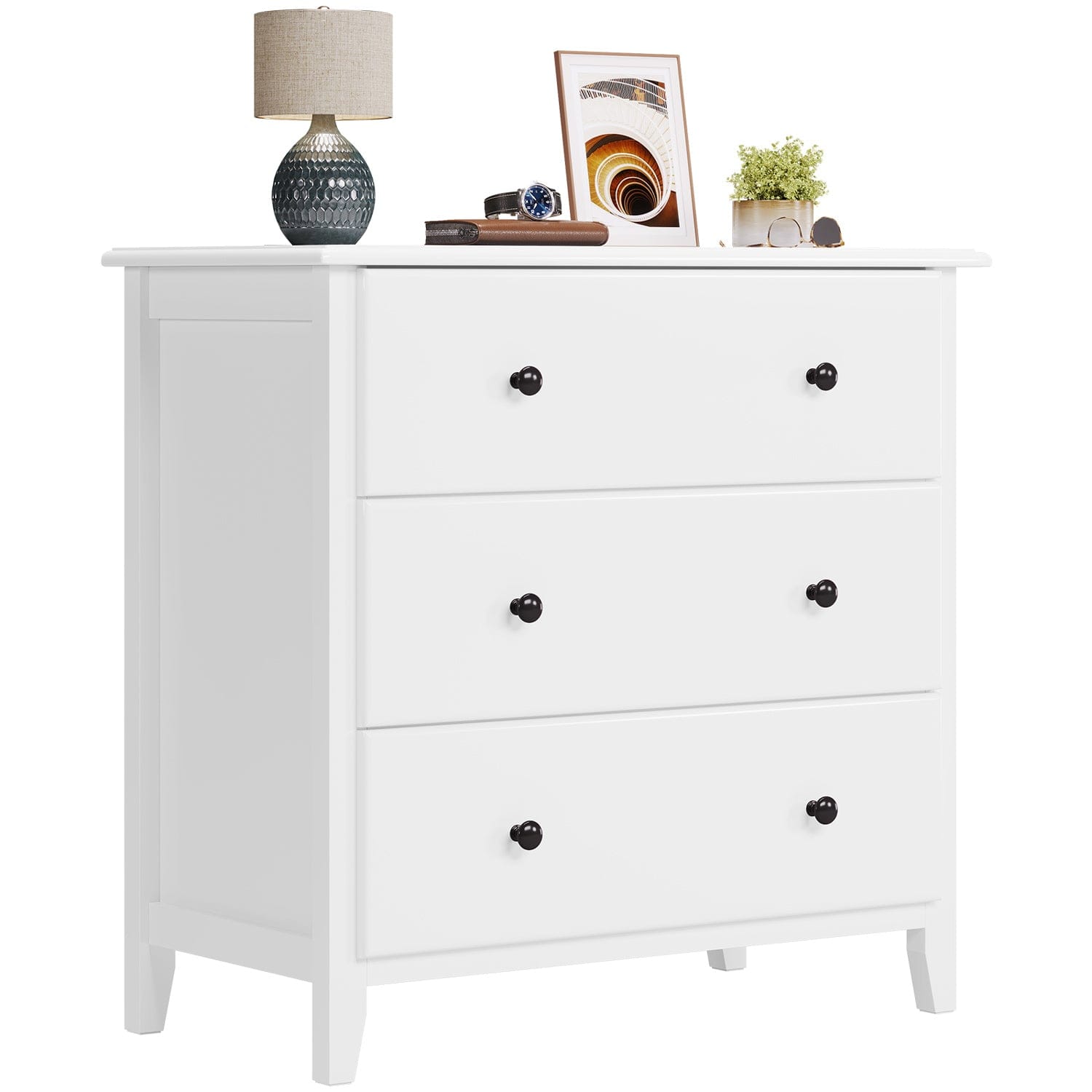 Sikaic Dresser 27.5''W Large Capacity Solid Wood Dresser with 3 Drawers Storage Cabinet White