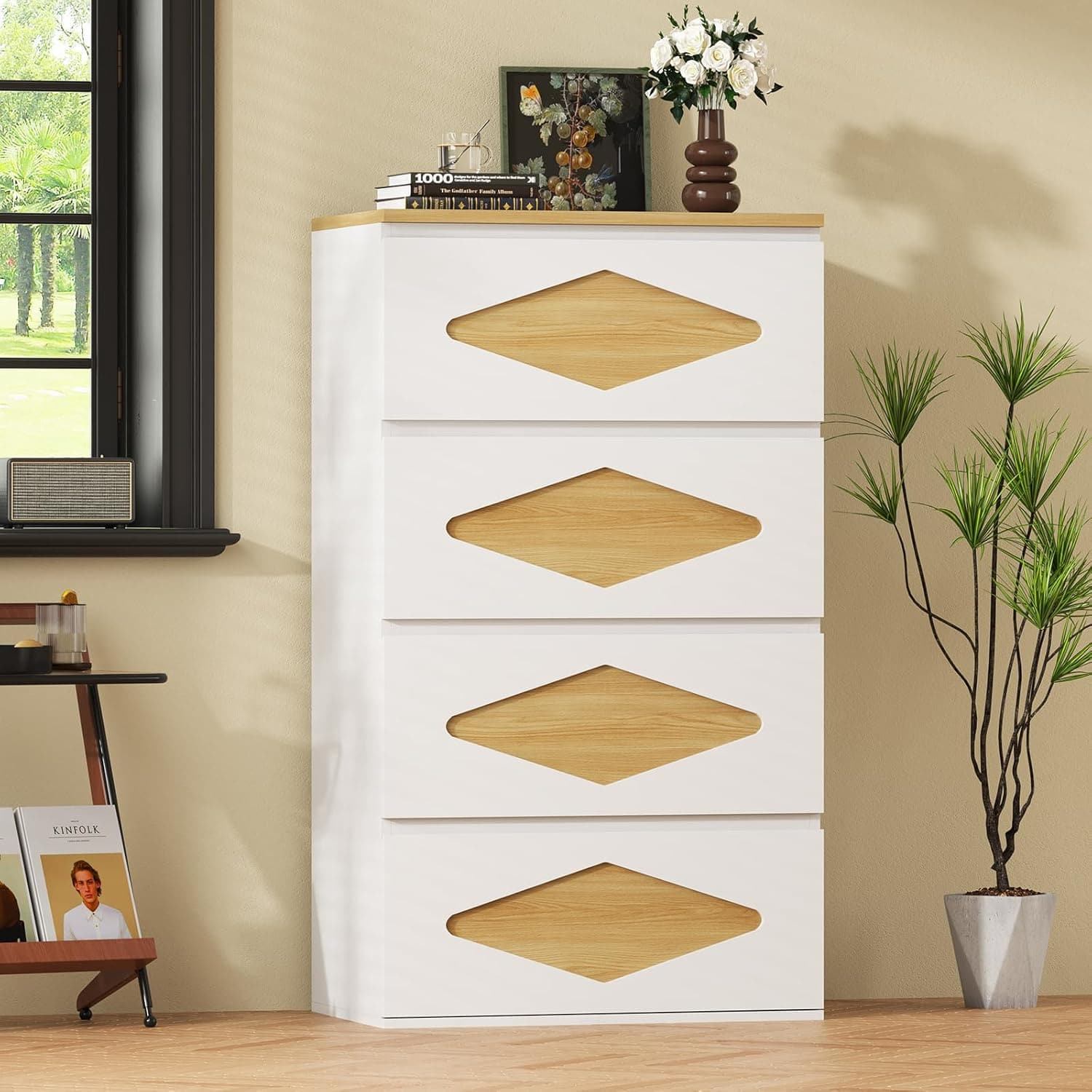Sikaic Dresser 48.3 Inches Tall Dresser with 4 Drawers White White / Engineered Wood / Modern