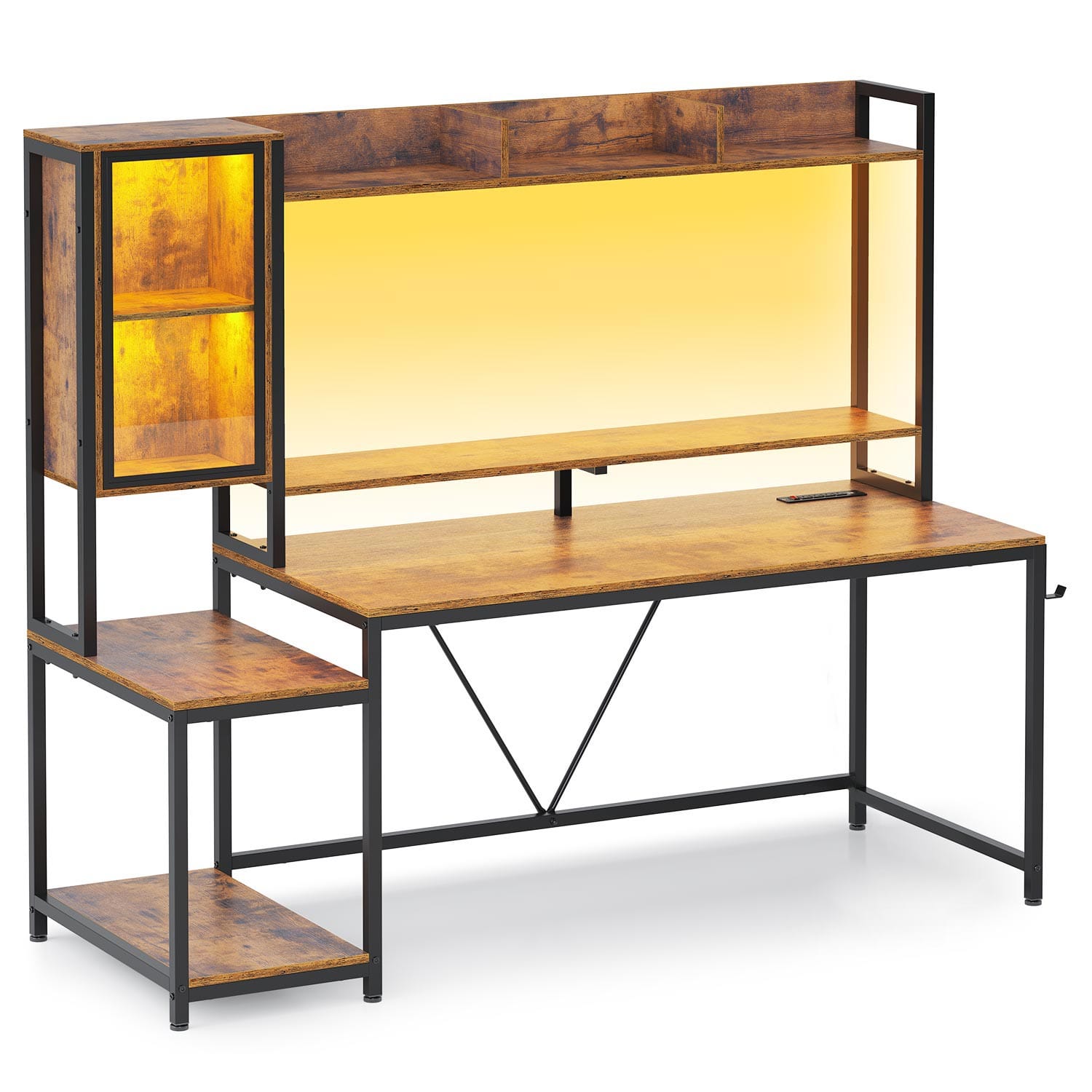 Sikaic Gaming Desk Led Gaming Desk Brown Brown / Engineered Wood / Modern