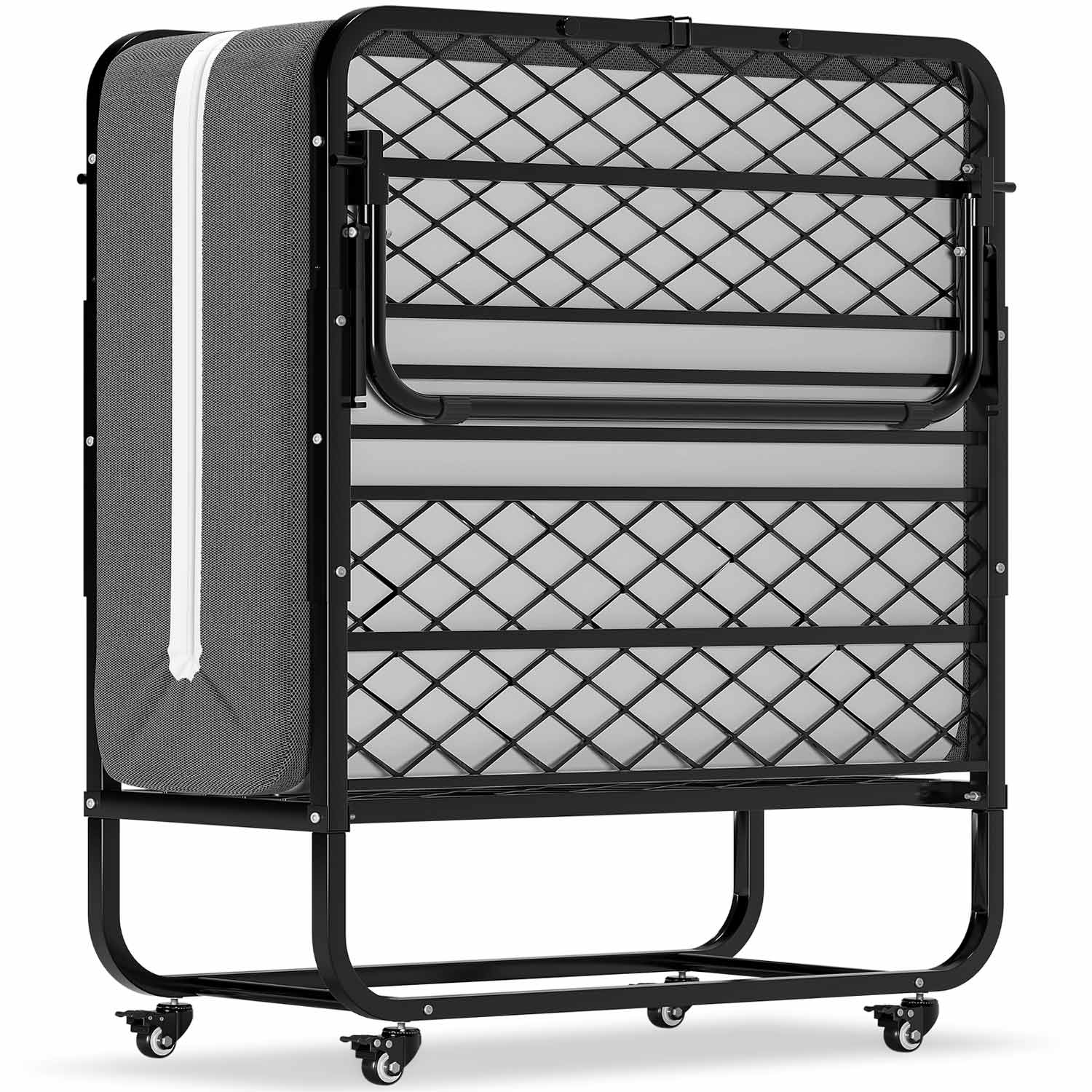 Sikaic Beds & Bed Frames Twin Size Folding Bed with Luxurious Memory Foam Mattress Metal Wheels Black