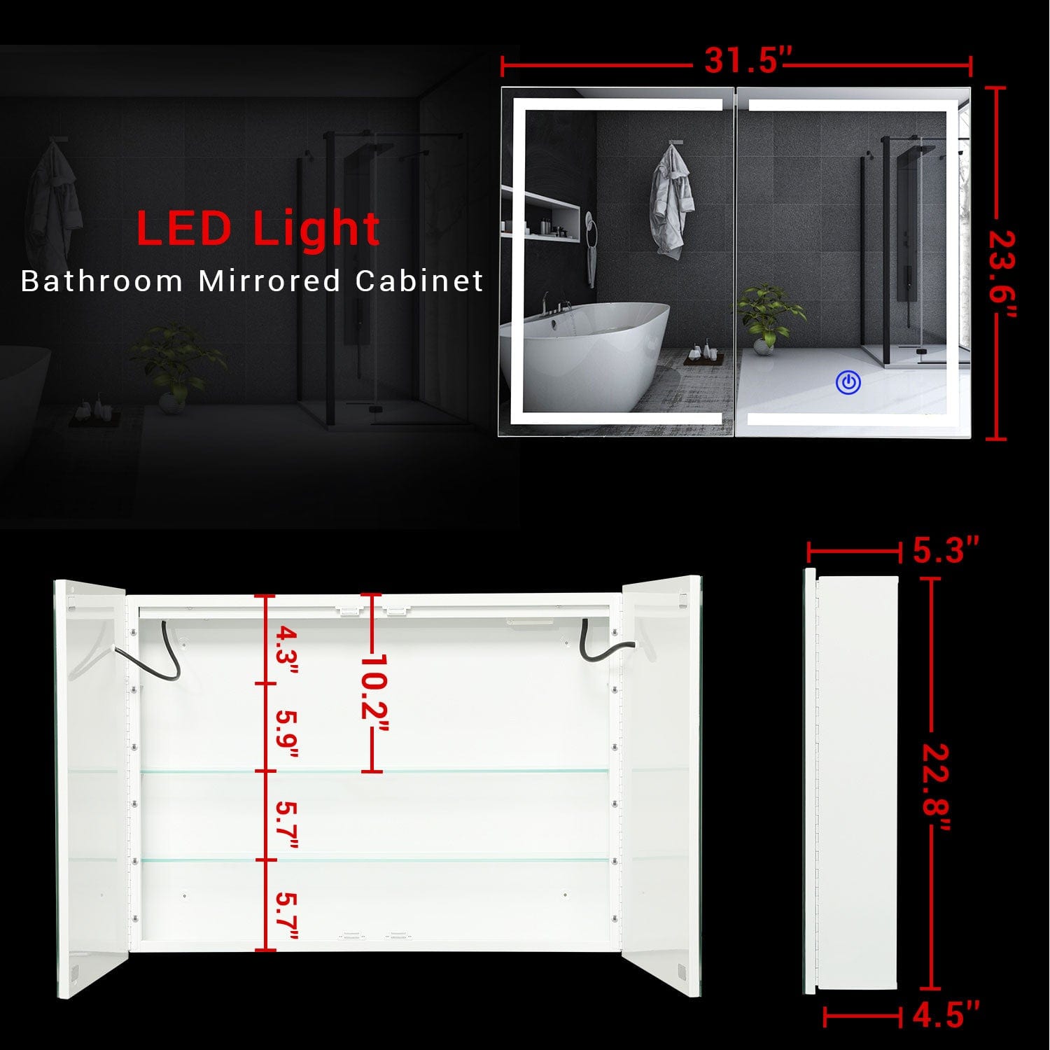 Sikaic Medicine Cabinets Wall Mounted Lighted Medicine Cabinet with Mirror Storage White
