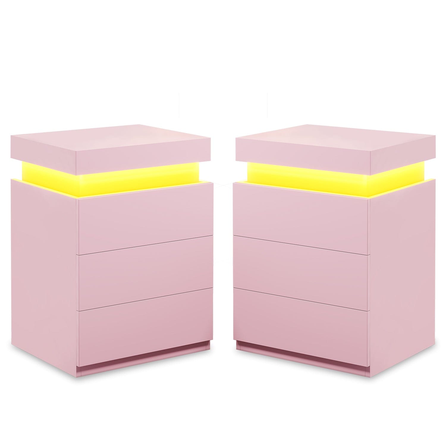 Sikaic Nightstand 2PCS Nightstand with LED Lights Charging Station Pink Pink / Engineered Wood / Modern