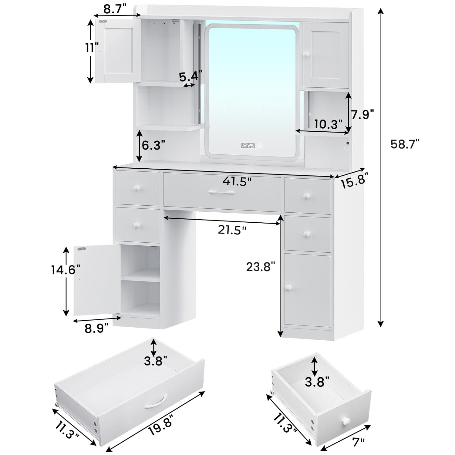 Sikaic Makeup Vanity LED Makeup Vanity With Outlet Smart Mirror Drawers White