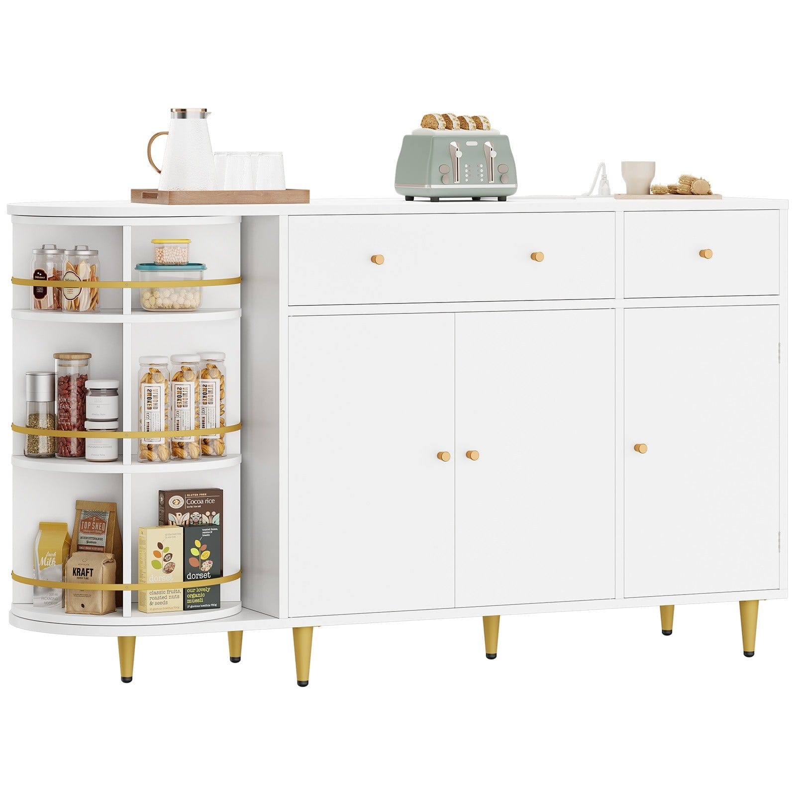 Sikaic Buffet Cabinet 55 Inches Buffet Cabinet White White / Engineered Wood / Modern