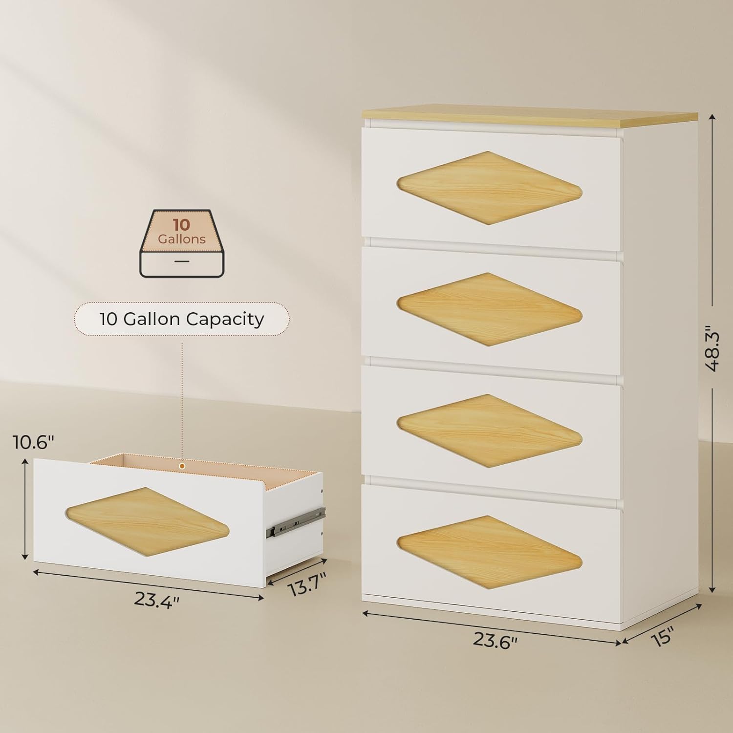 Sikaic Dresser 48.3 Inches Tall Dresser with 4 Drawers White White / Engineered Wood / Modern