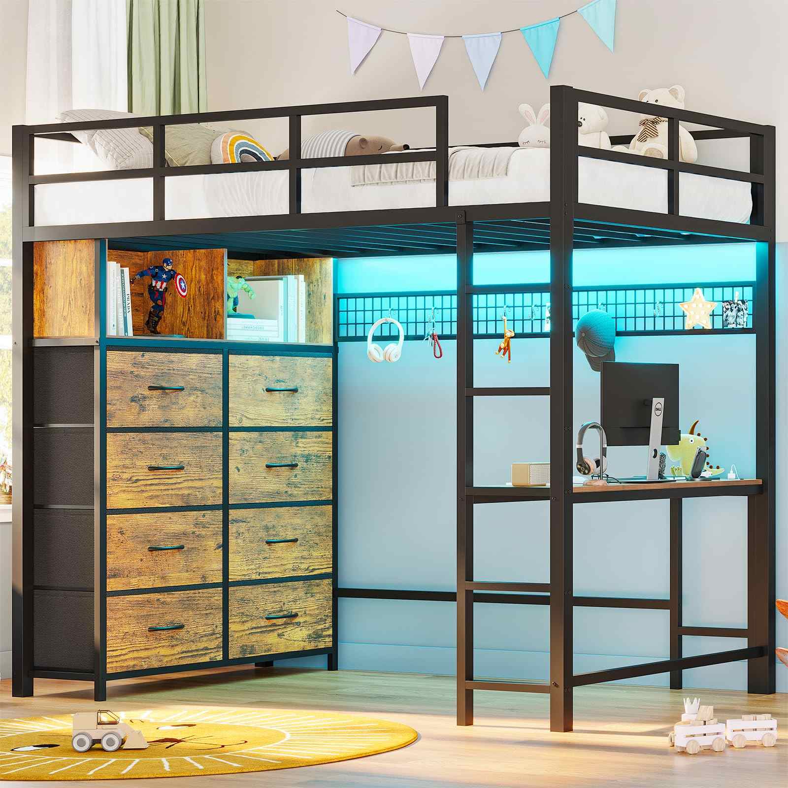 Sikaic Bed Frame Twin Loft LED Bed Frame Brown Brown / Steel / Modern