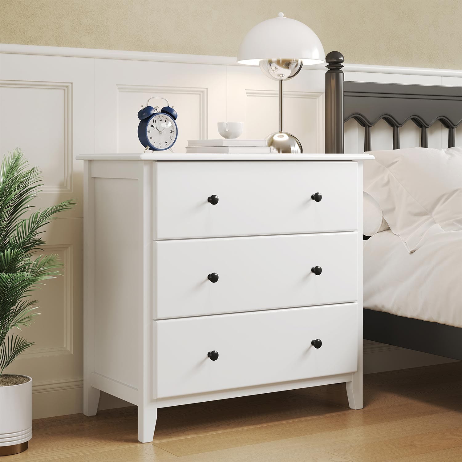 Sikaic Dresser 27.5''W Large Capacity Solid Wood Dresser with 3 Drawers Storage Cabinet White