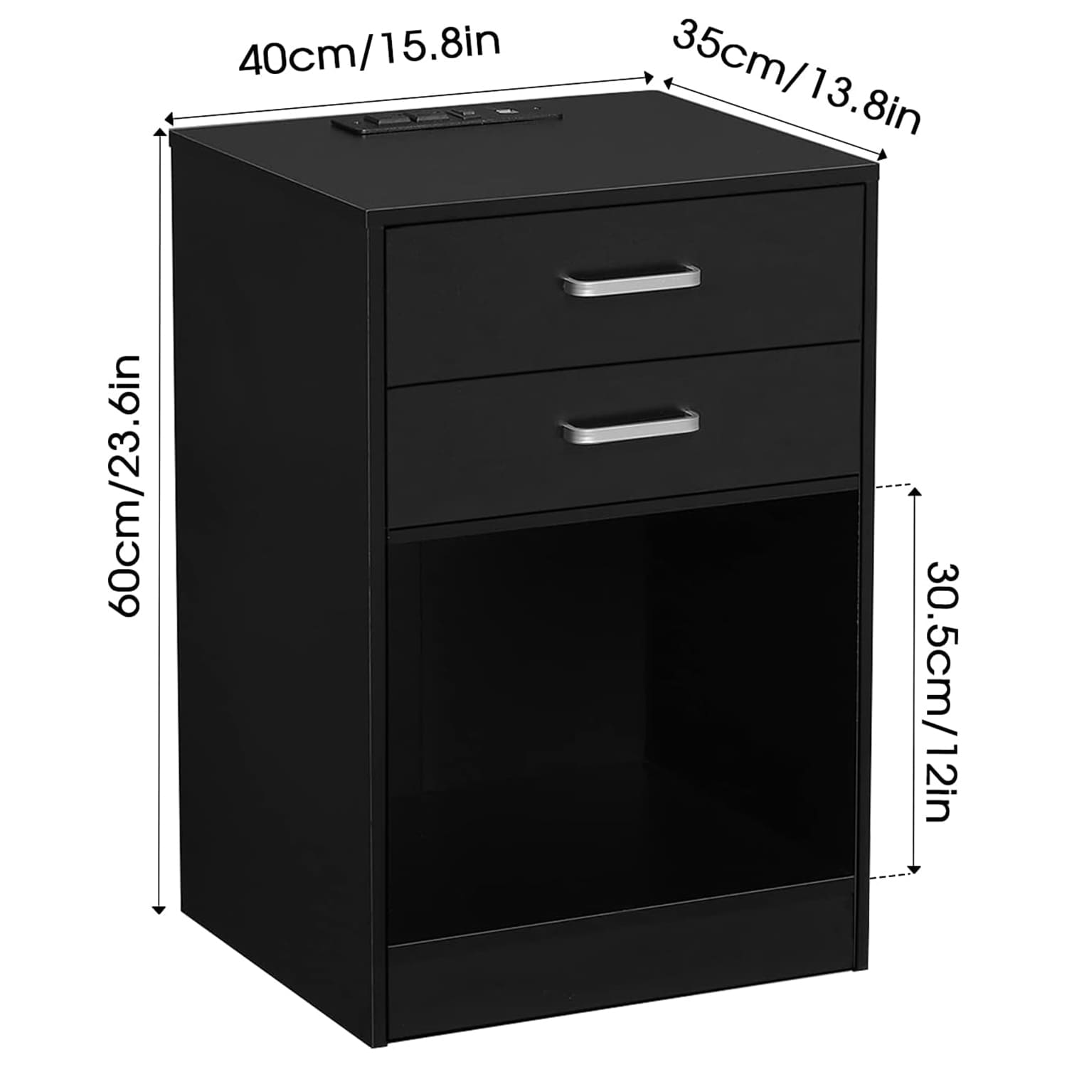 Sikaic Nightstand 2Pcs LED Nightstands with Charging Station Power Outlets & Drawers Black