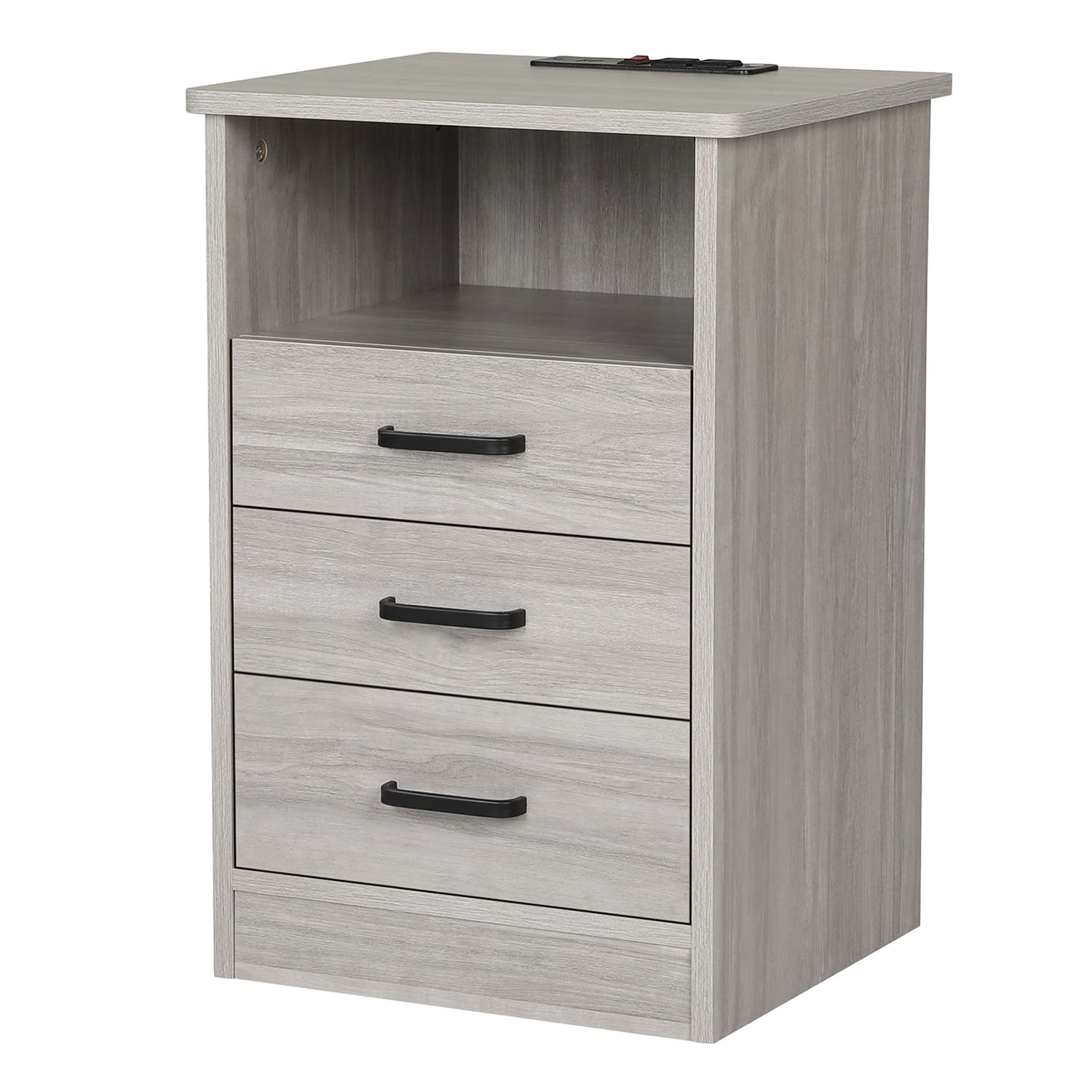 Sikaic Nightstand with 3 Drawers USB Port Grey