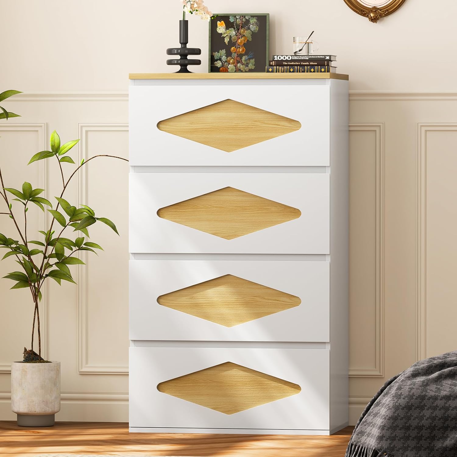 Sikaic Dresser 48.3 Inches Tall Dresser with 4 Drawers White White / Engineered Wood / Modern