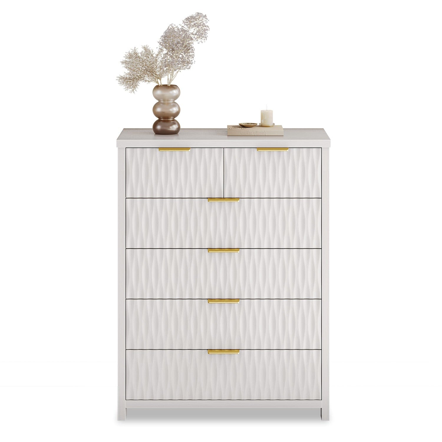 Sikaic Dresser Fluted Tall Dresser with 6 Drawers White White / Engineered Wood / Modern