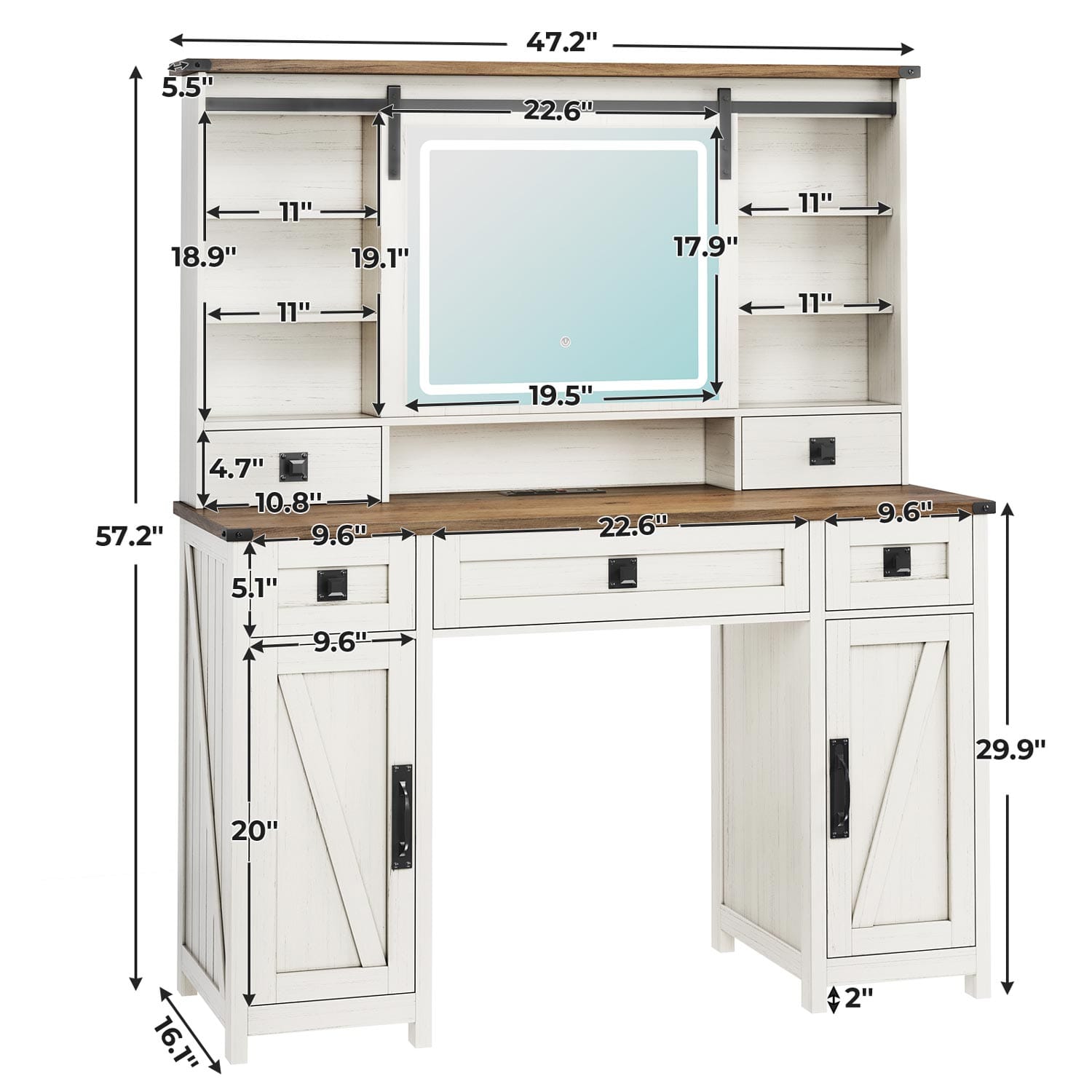 Sikaic Makeup Vanity Large Makeup Vanity with Lights & Charging Station Ample Storage Space and Sliding Mirror White