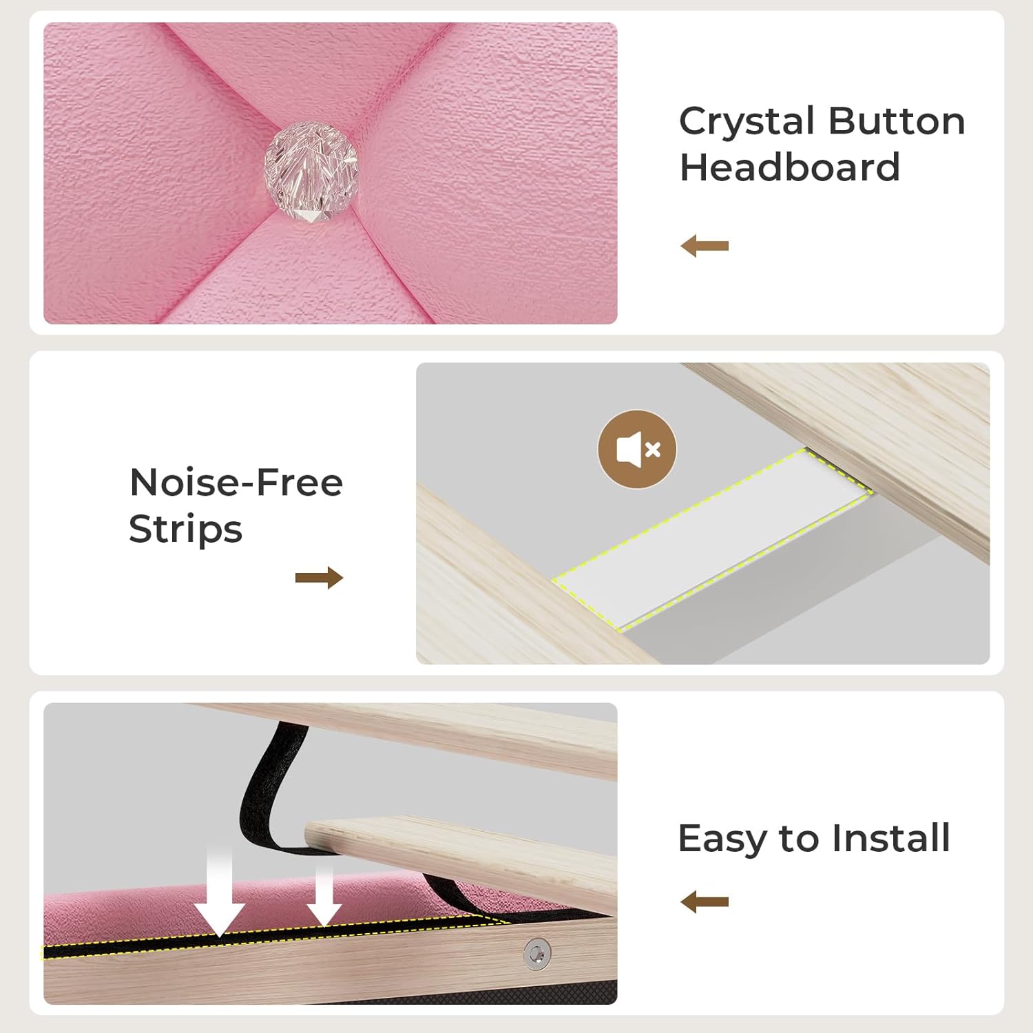 Sikaic Bed Frame Full Princess Velvet Upholstered LED Bed Frame Pink Pink / Full / Engineered Wood