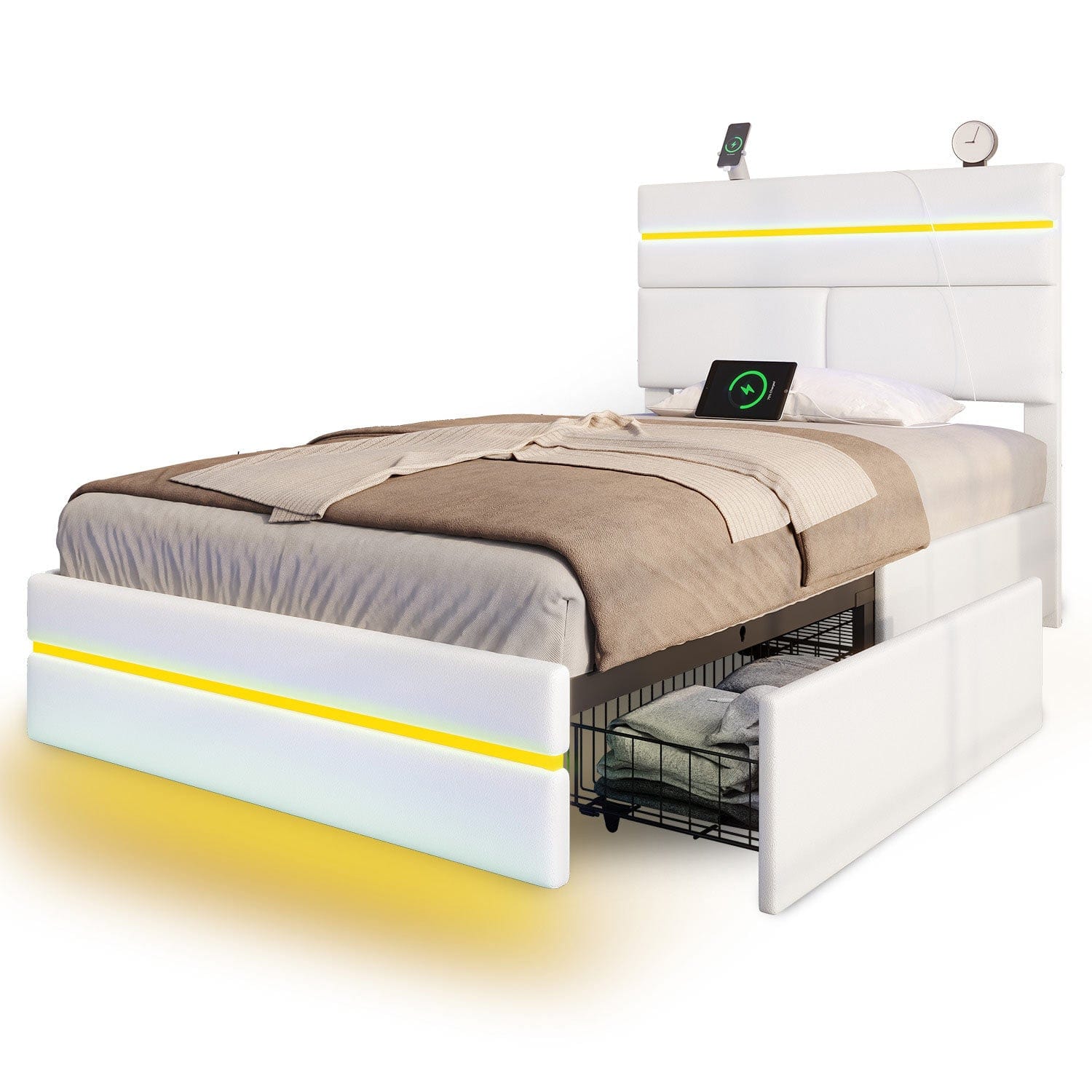 Sikaic Bed Frame Twin LED Bed Frame White White / Twin / Modern