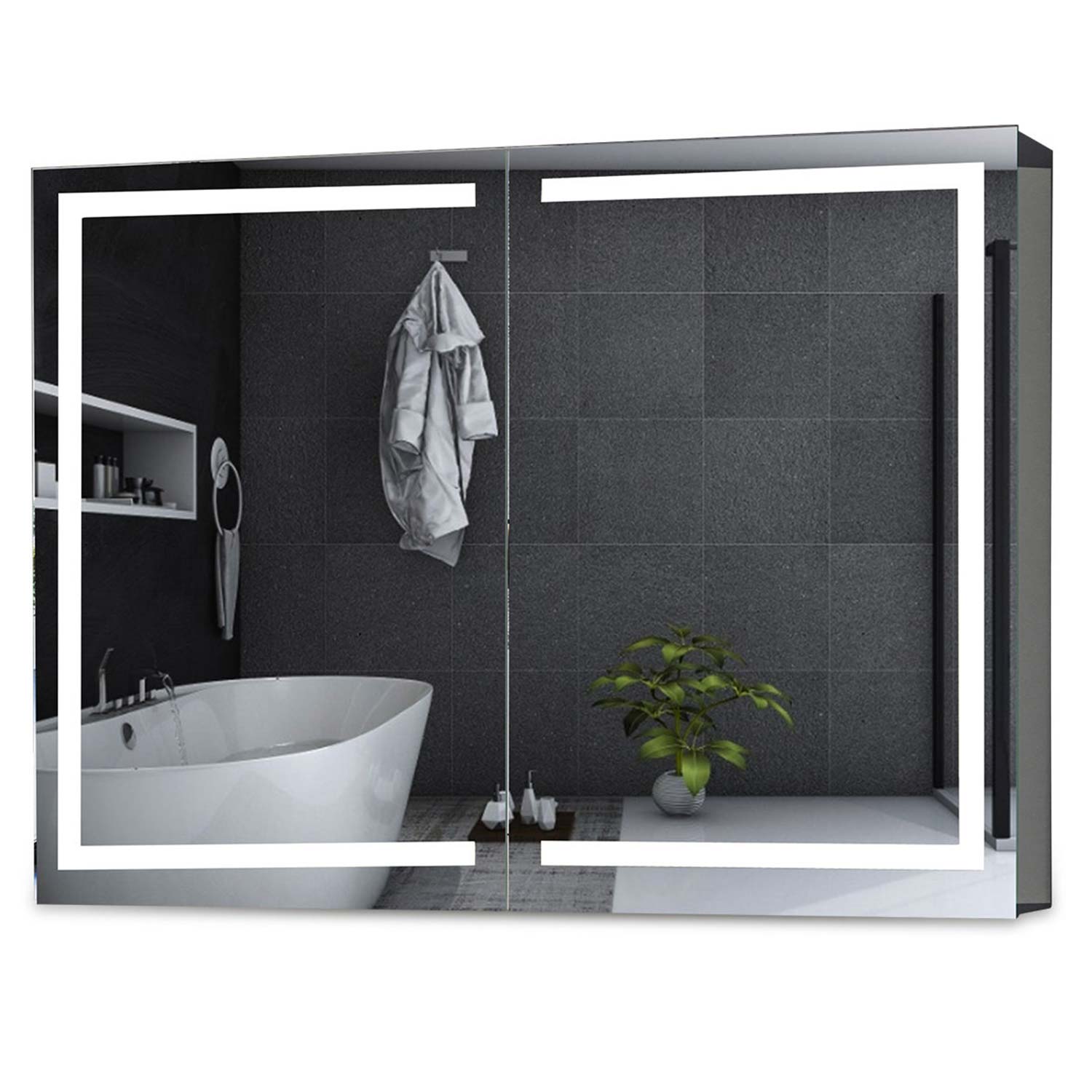 Sikaic Medicine Cabinet Medicine Cabinet with 2 Doors Mirror and LED Lights White