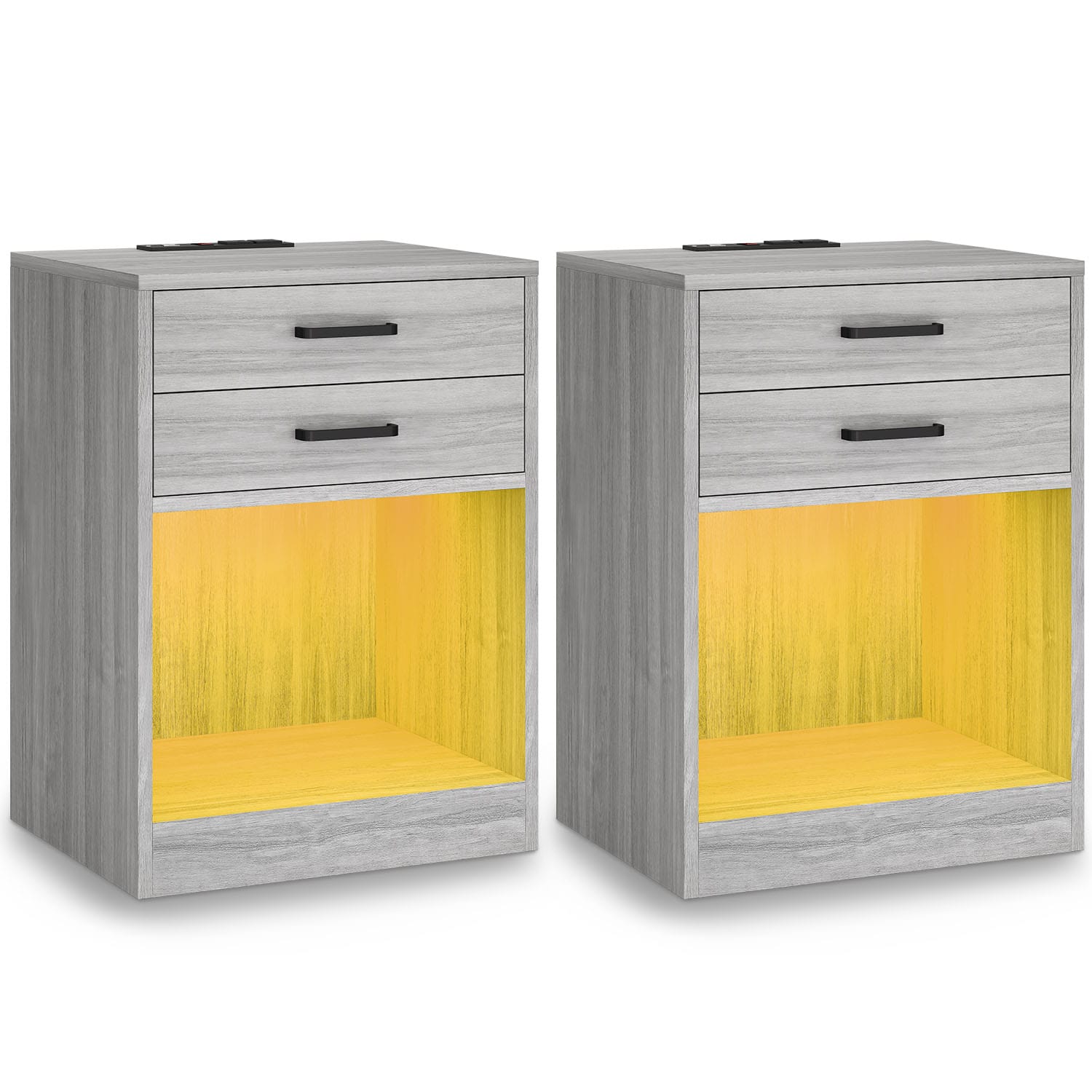 Sikaic Nightstand 2Pcs LED Nightstands with Power Outlets Grey Grey / Engineered Wood / Modern
