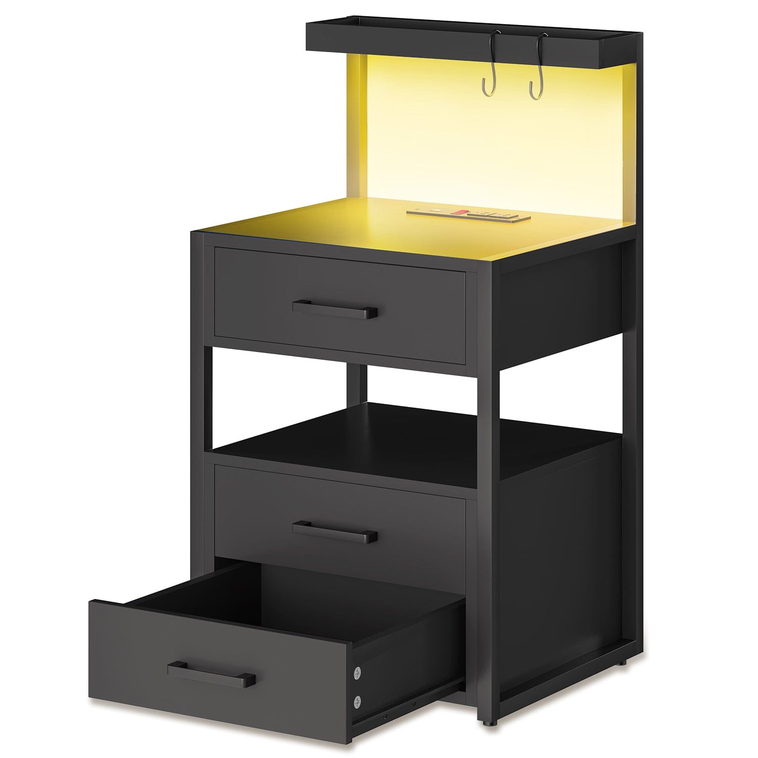 Sikaic Nightstand LED Nightstand with Open Storage Black Black / Engineered Wood / Modern