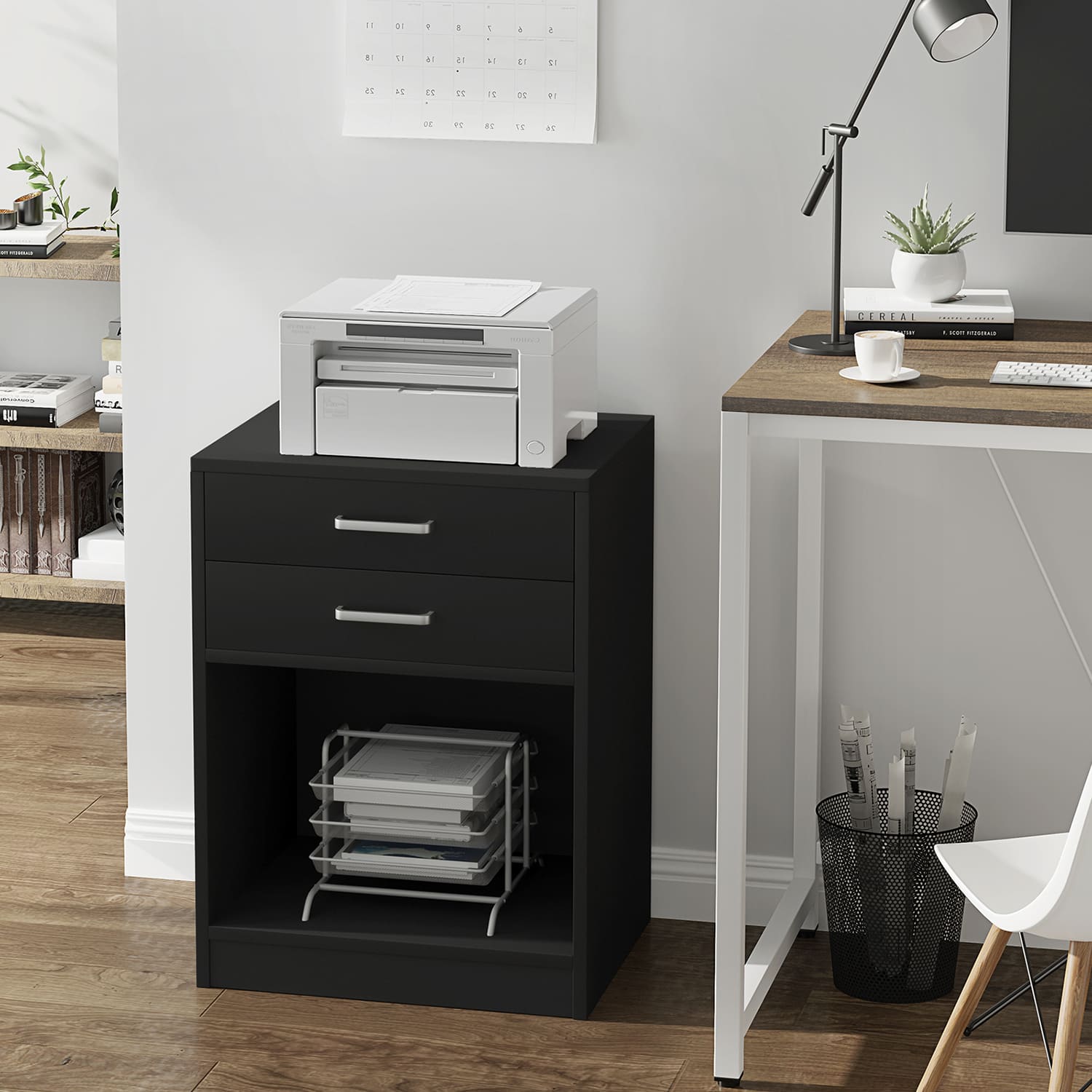 Sikaic 2Pcs Nightstand with Charging Station Drawers Bedside Table Black