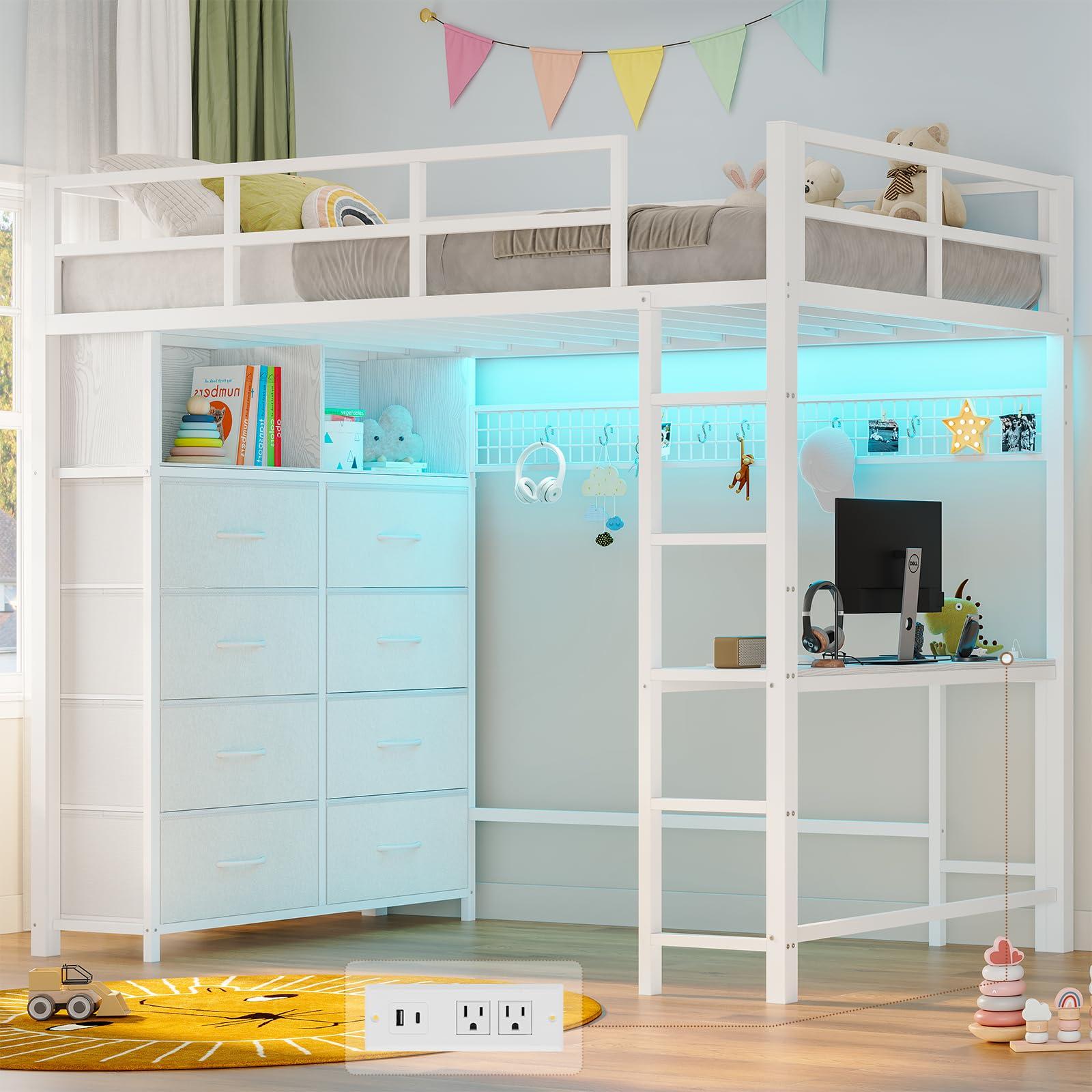 Sikaic Bed Frame Twin Loft LED Bed Frame White White / Steel / Modern