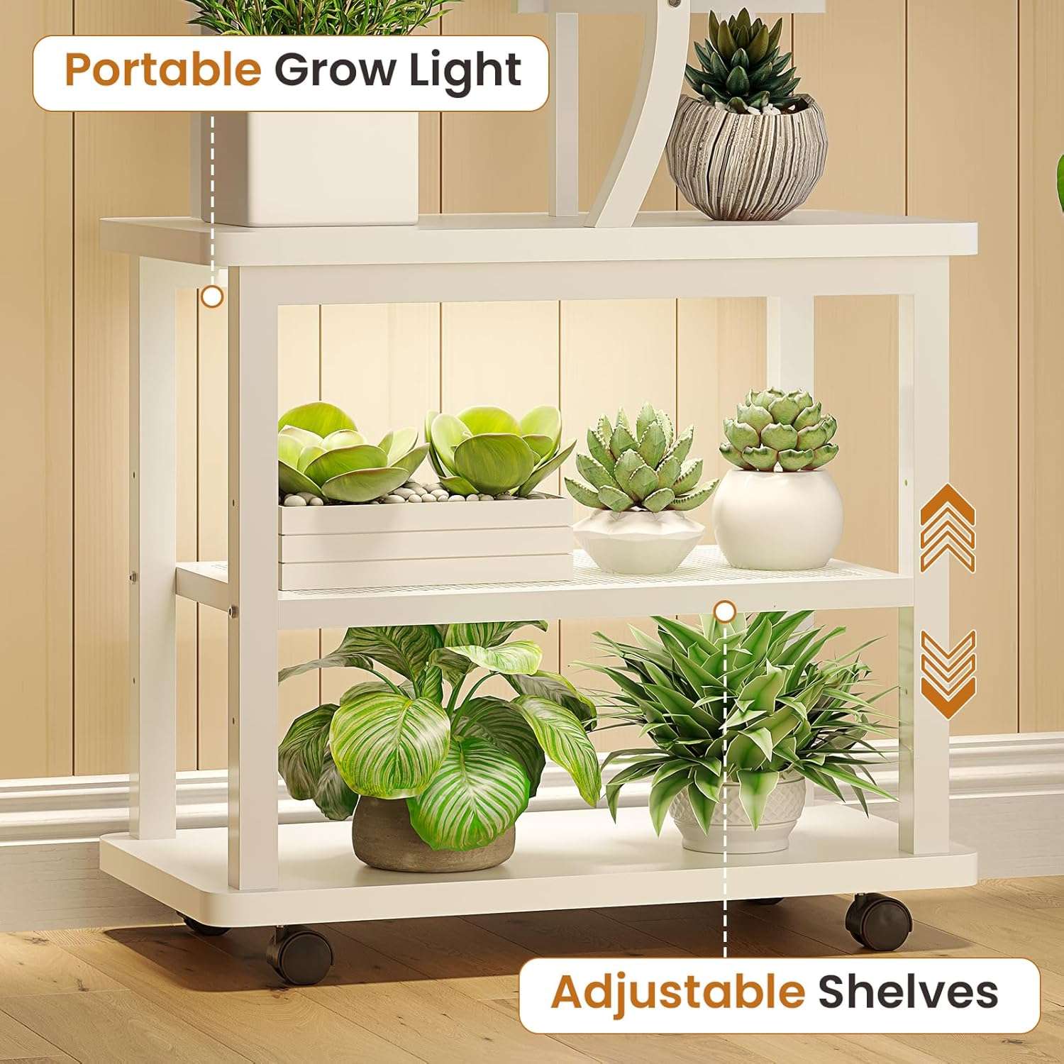 Sikaic Plant Stand 71 Inches S-Shaped Plant Stand Indoor with Grow Lights Rustic White White / Engineered Wood / Modern