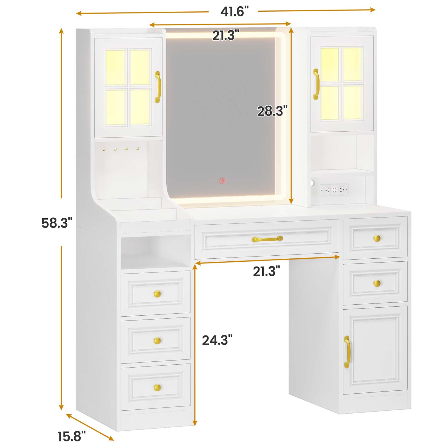 Sikaic Makeup Vanity LED Makeup Vanity with Charging Station White White / Engineered Wood / Modern