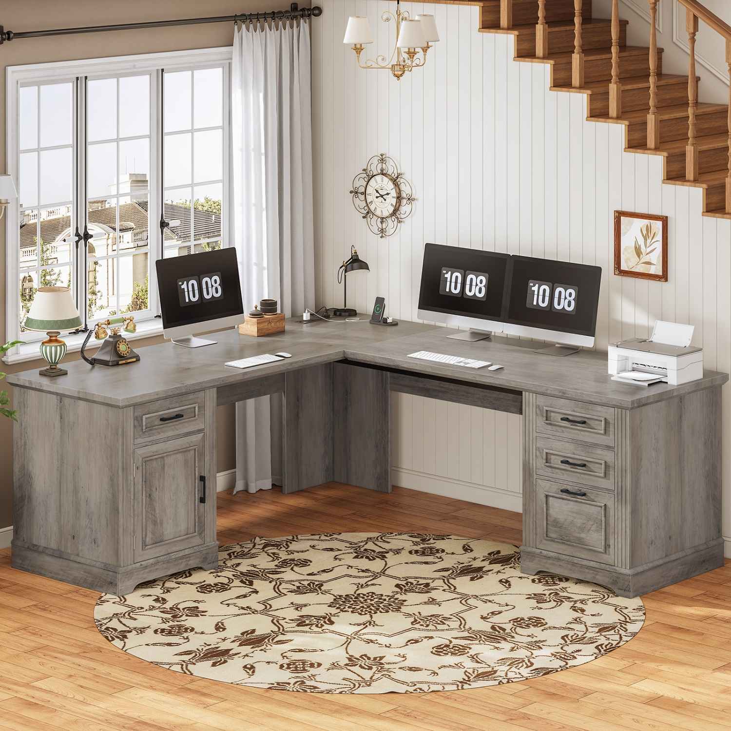 Sikaic Computer Desk 69 Inches L Shaped Computer Desk Grey Grey / Engineered Wood / Modern