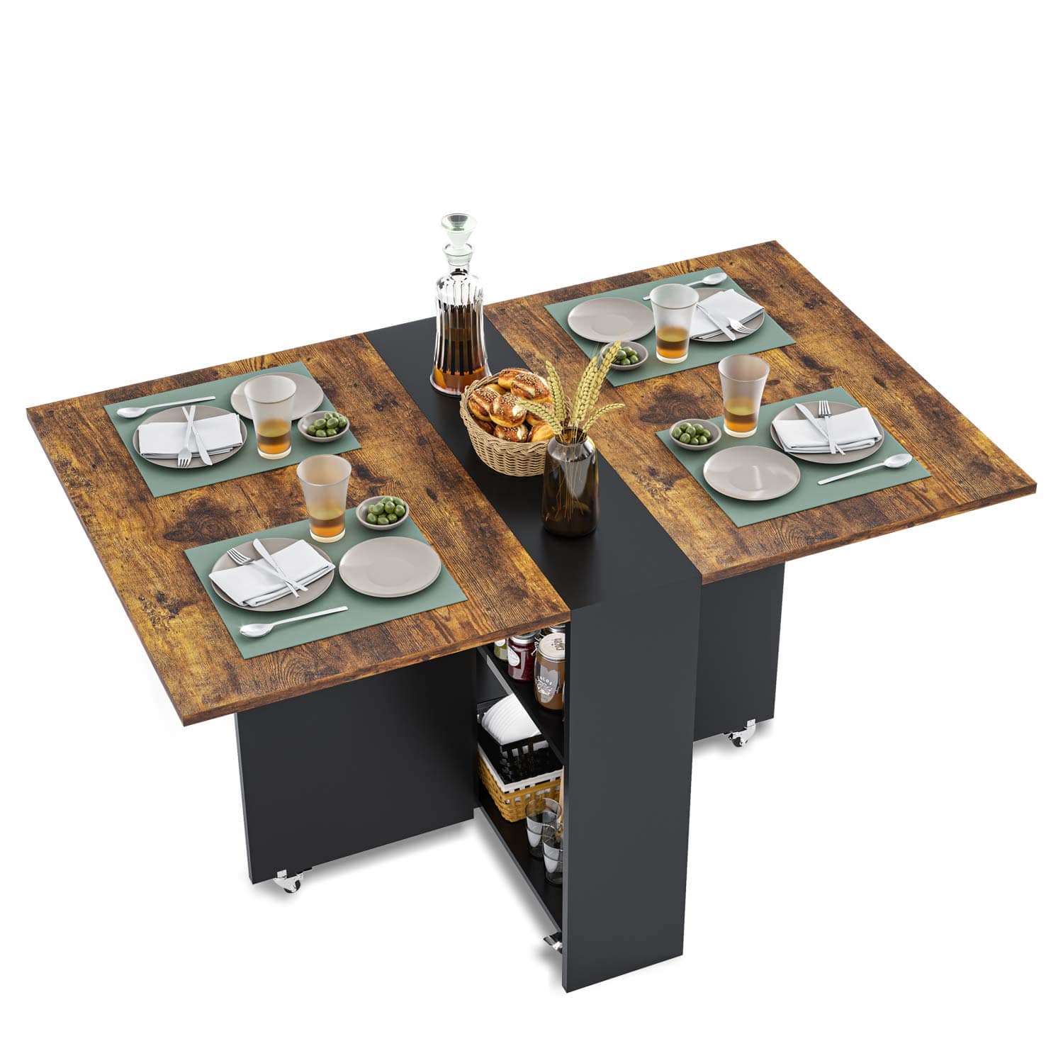 Sikaic Dining Table Folding Dining Table with Storage Shelf Brown and Black Brown / Engineered Wood / Modern