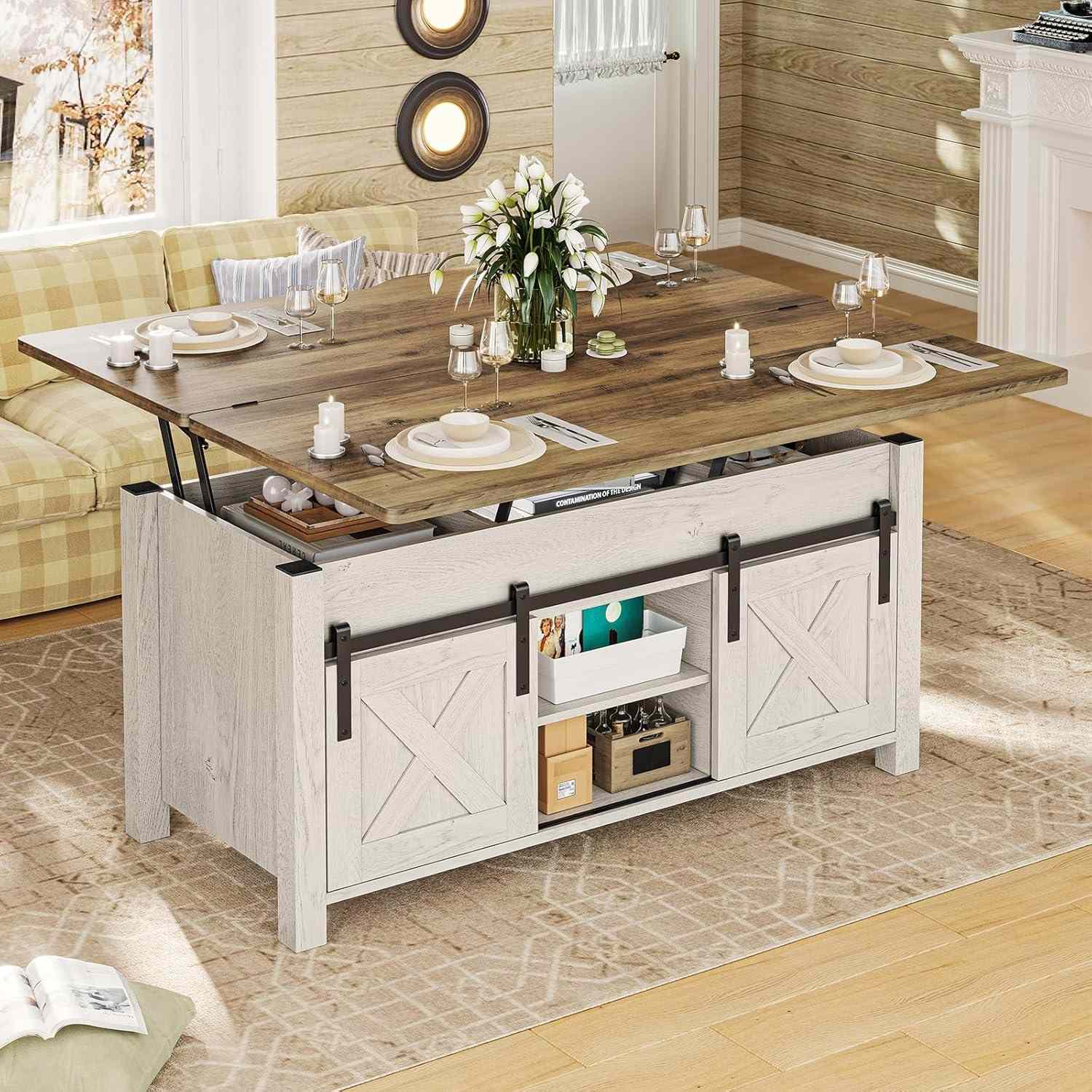 Sikaic Coffee Table 4 in 1 Multi-Function Lift Top Coffee Table White White / Engineered Wood / Farmhouse