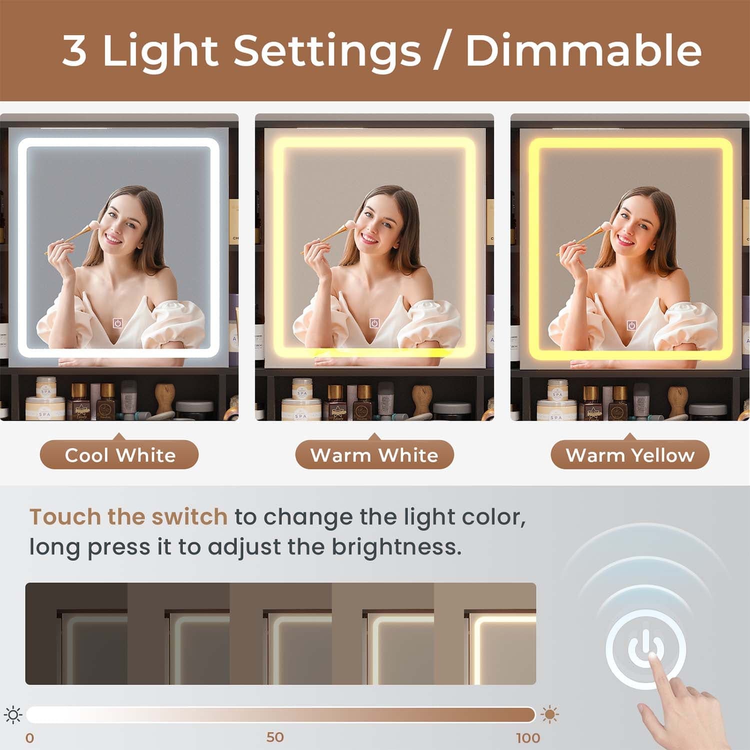 Sikaic Makeup Vanity Makeup Vanity Set with Mirror and Lights Charging Station RGB Jewelry Storage Shelves Black
