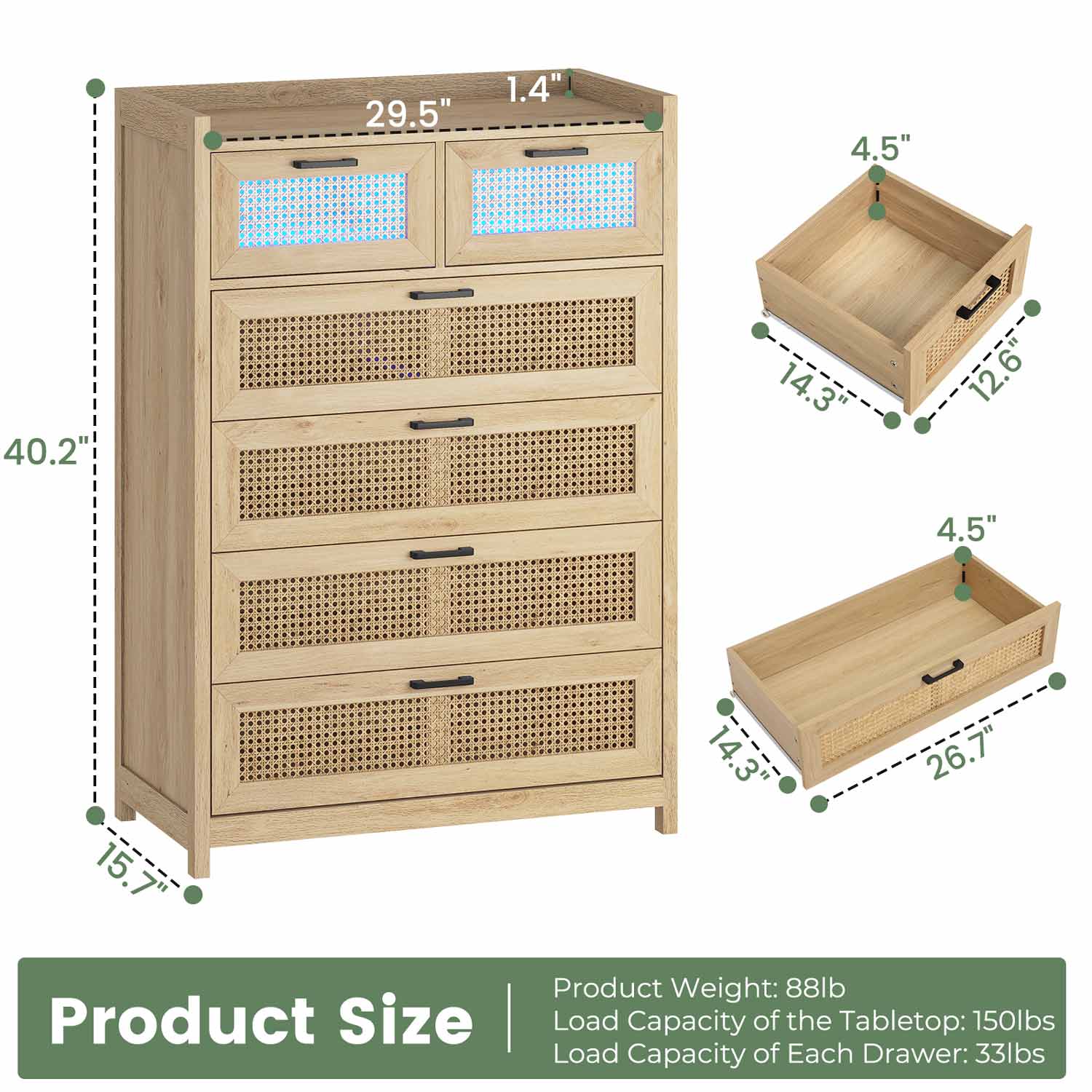 Sikaic Dressers 6 Drawers Tall Dresser for Bedroom Natural Rattan