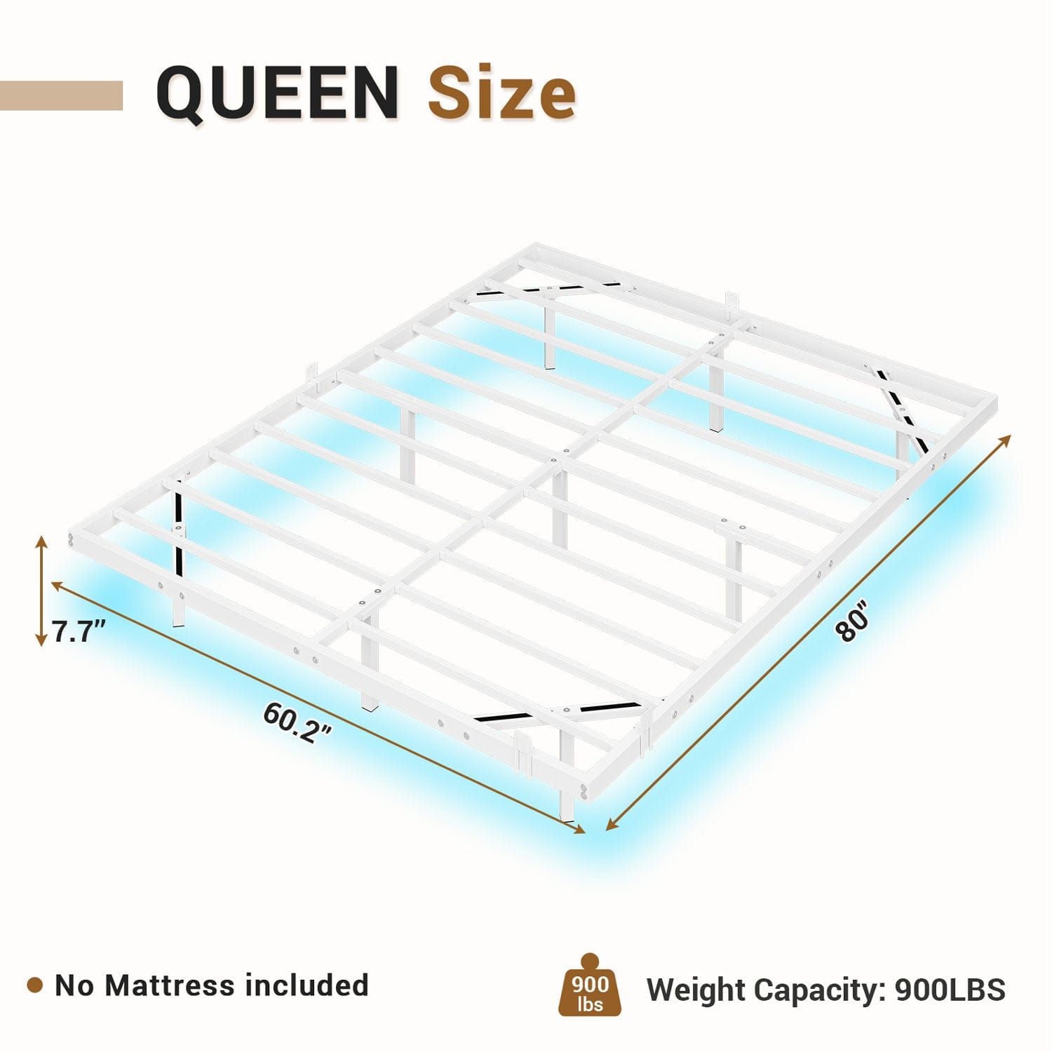 Sikaic Bed Frame Floating Bed Frame with LED Lights Metal Platform No Box Spring Needed White