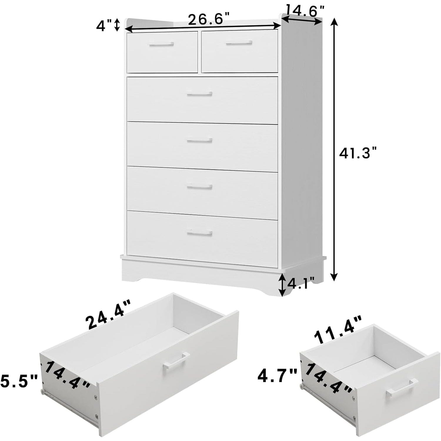 Sikaic Dressers 6 Drawers Dresser Wooden Vertical Large Capacity Storage Chest White