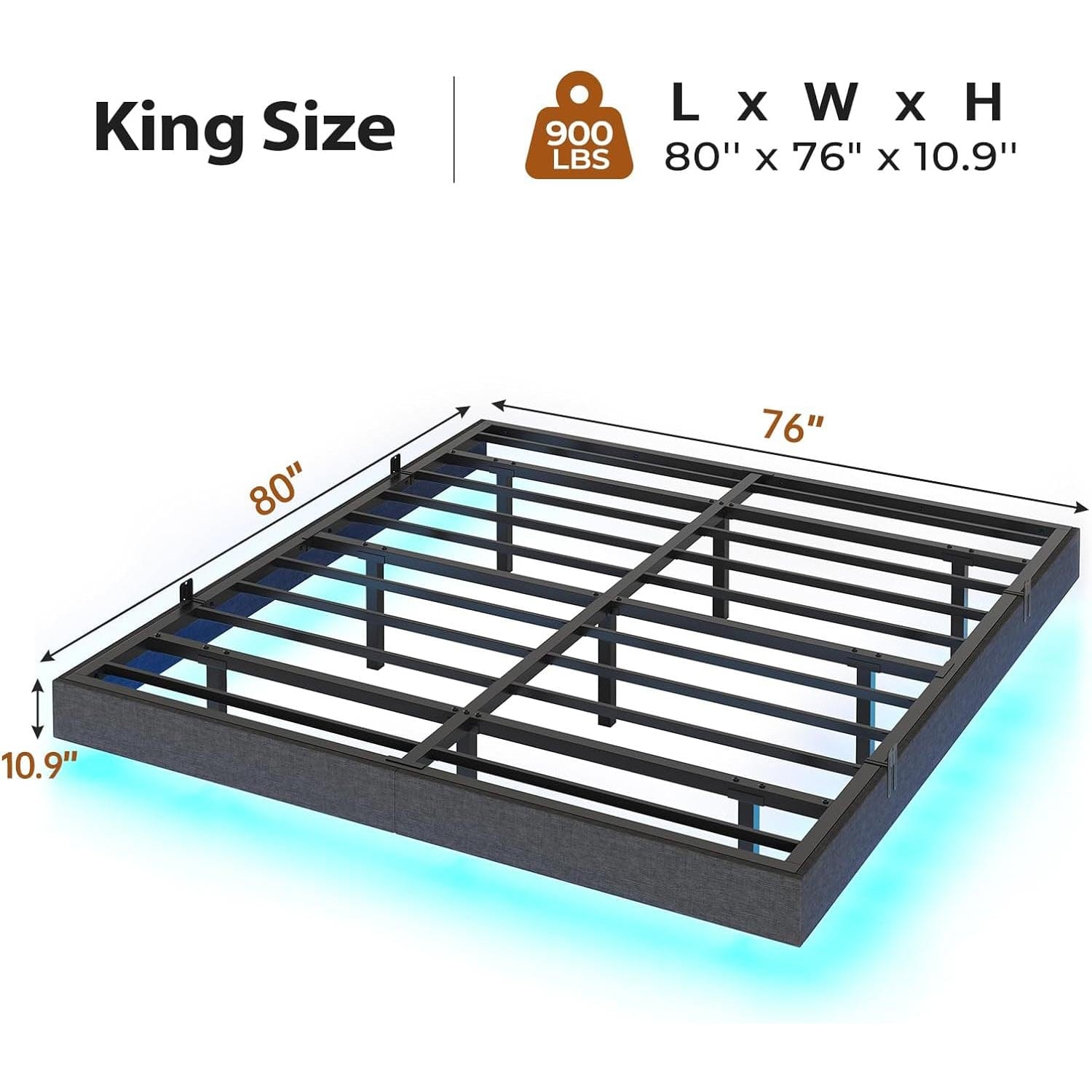 Sikaic Bed Frame Floating Bed Frame Linen Upholstered Platform with LED Lights Underbed Storage Space No Box Spring Needed Dark Grey