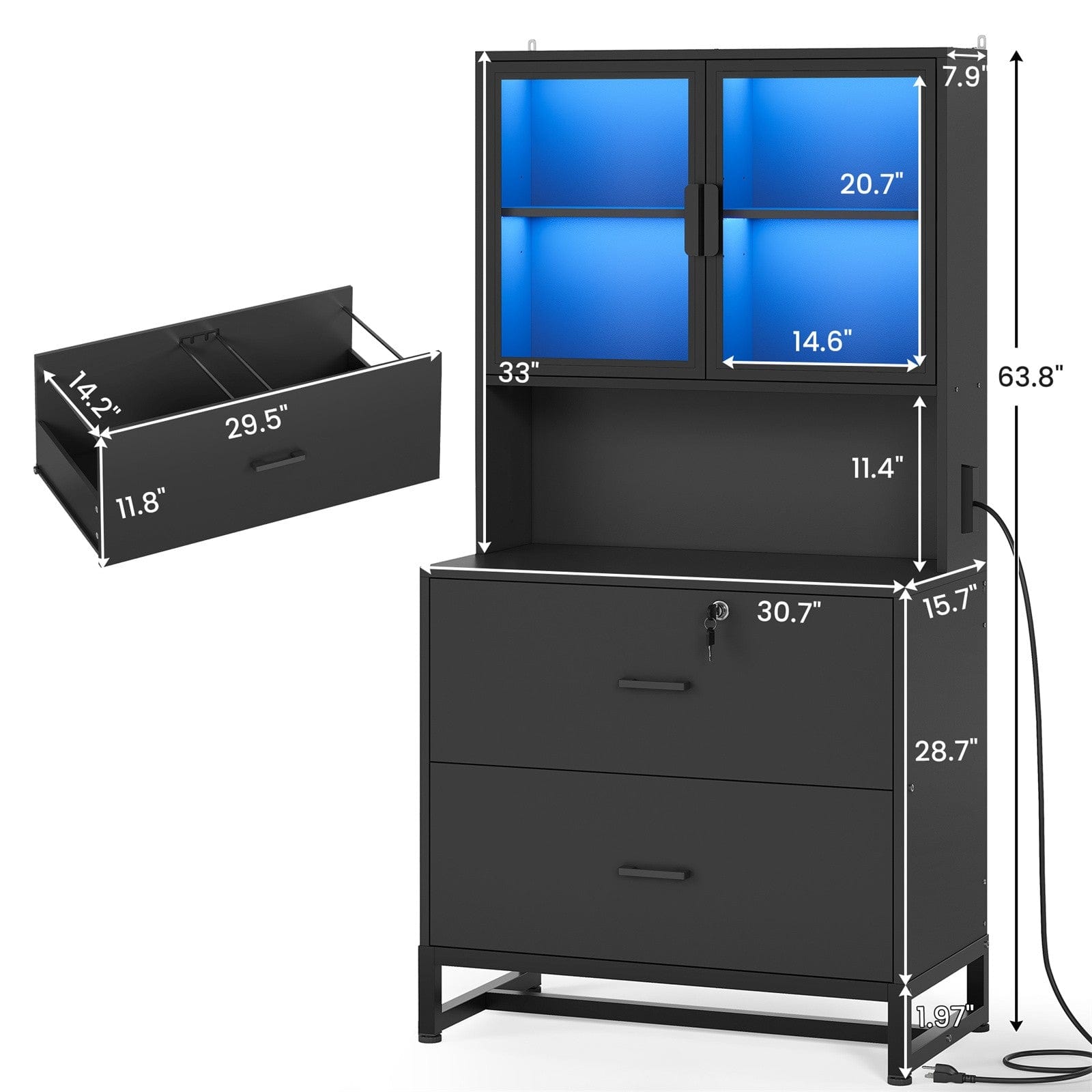 Sikaic File Cabinet File Cabinet with Bookshelf Black Black / Engineered Wood / Modern