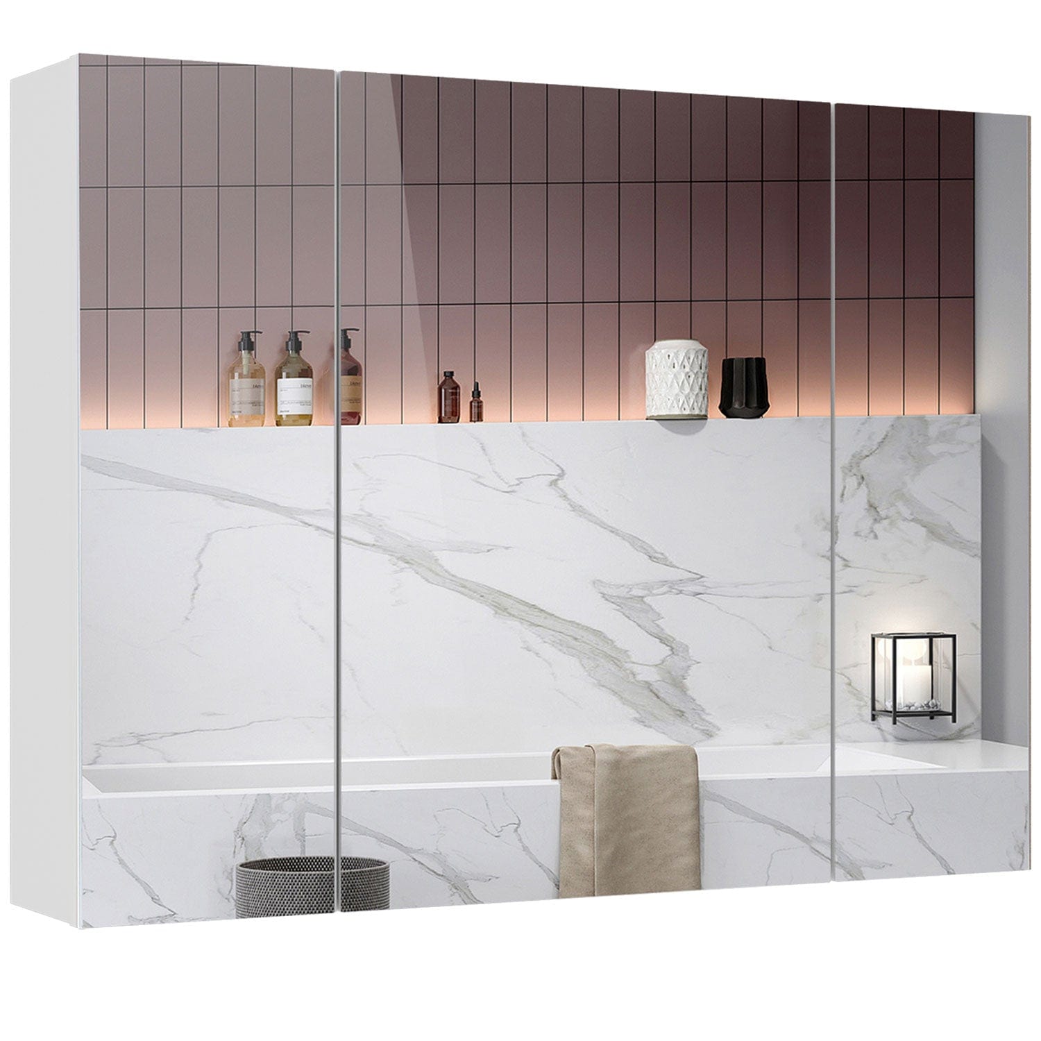 Sikaic Medicine Cabinets Medicine Cabinets with Mirror Wall Cabinet 3-Adjustable Shelves Storage White