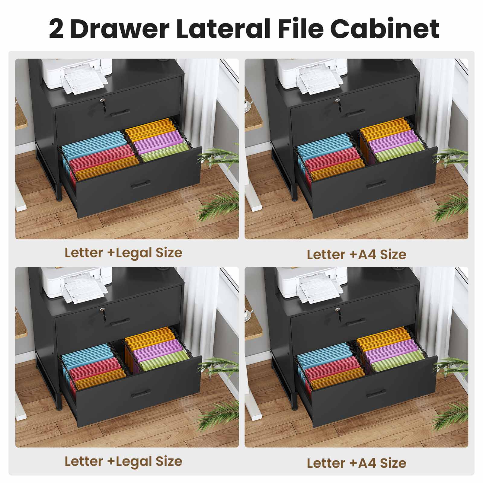 Sikaic File Cabinet File Cabinet with Bookshelf Black Black / Engineered Wood / Modern