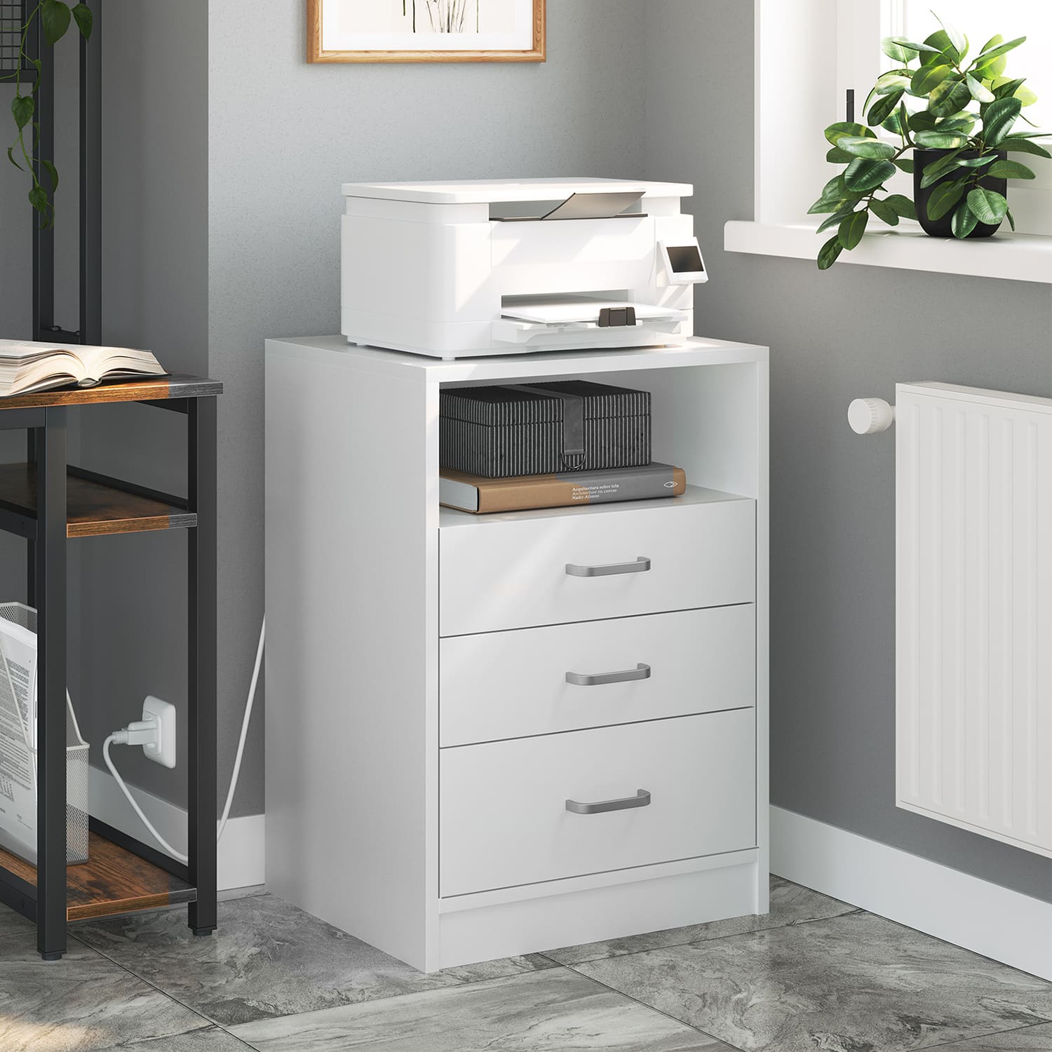 Sikaic Nightstand 3 Drawers With USB Port Sliding Drawer White