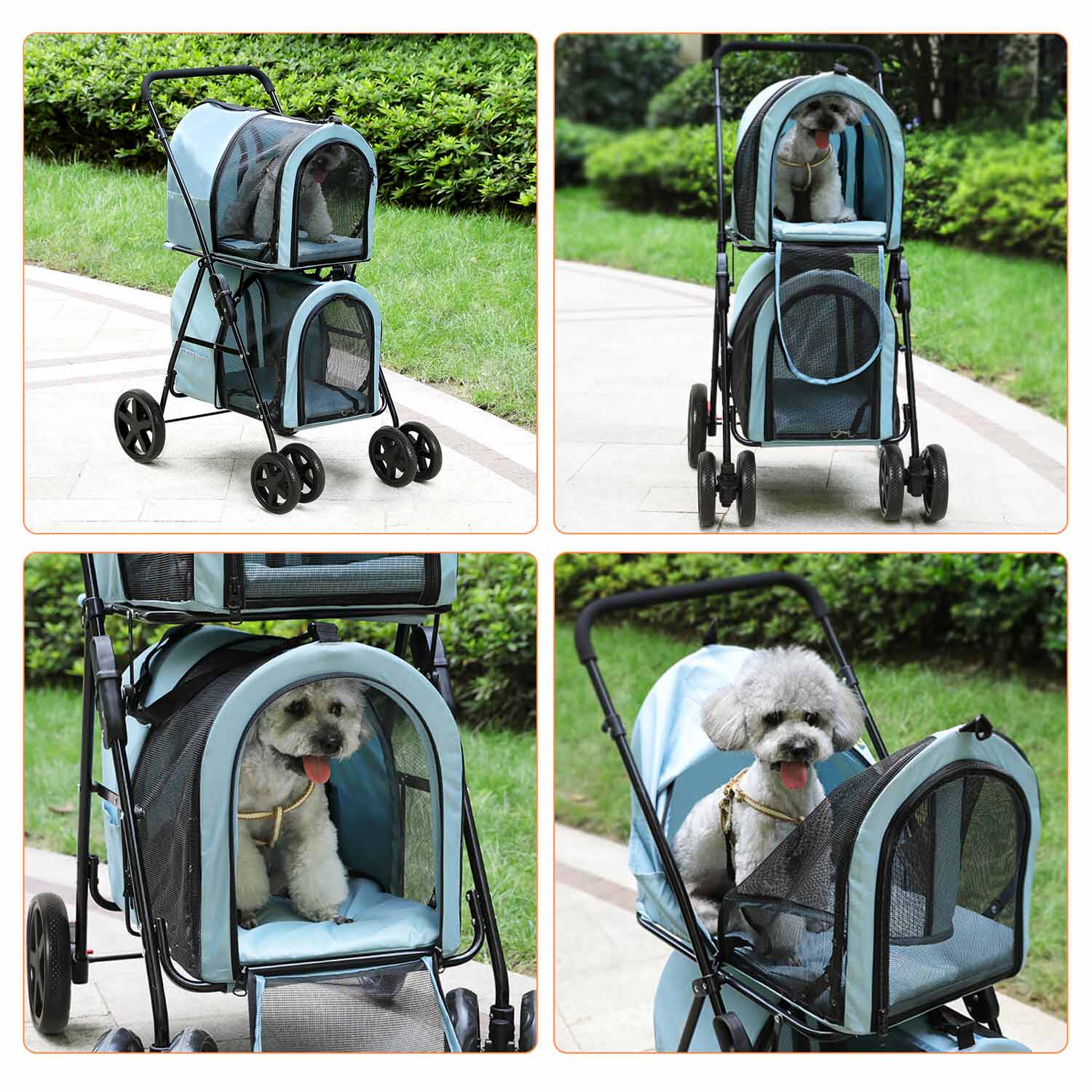 Sikaic Pet Stroller 4-in-1 Pet Strollers for Small Medium Pets 4 Lockable Wheels Light Blue