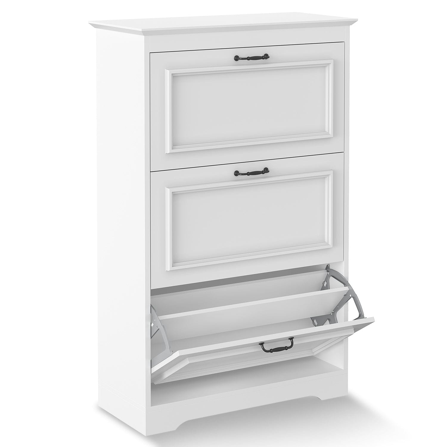 Sikaic Shoe Cabinet Shoe Cabinet with 3 Flip Drawers and Metal Flip Stand White White / Engineered Wood / Modern