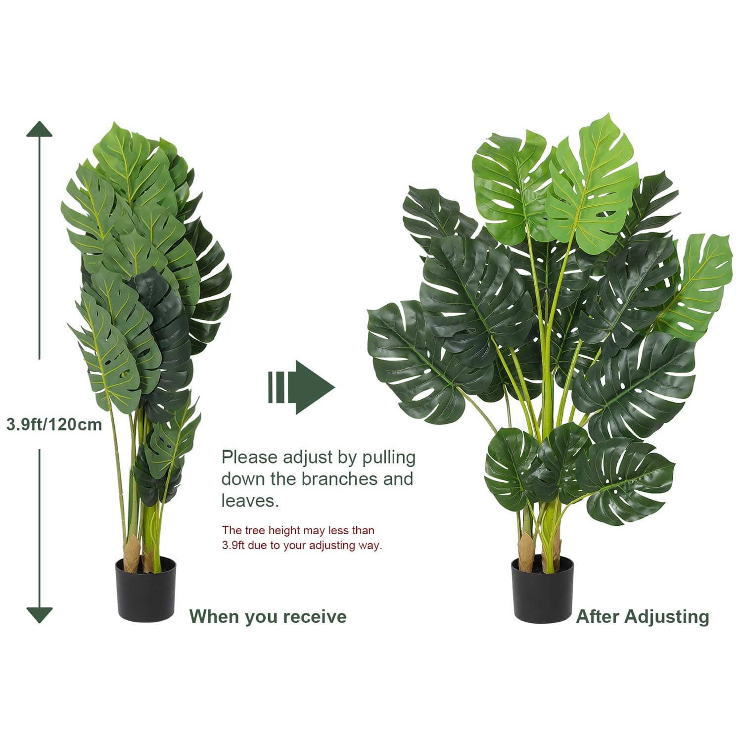 Sikaic Artificial Tree 2 Pack Artificial Monstera Deliciosa Plant 4ft Tall 15 Decorative Split Leaves Faux Swiss Cheese Fake Tropical Palm Tree