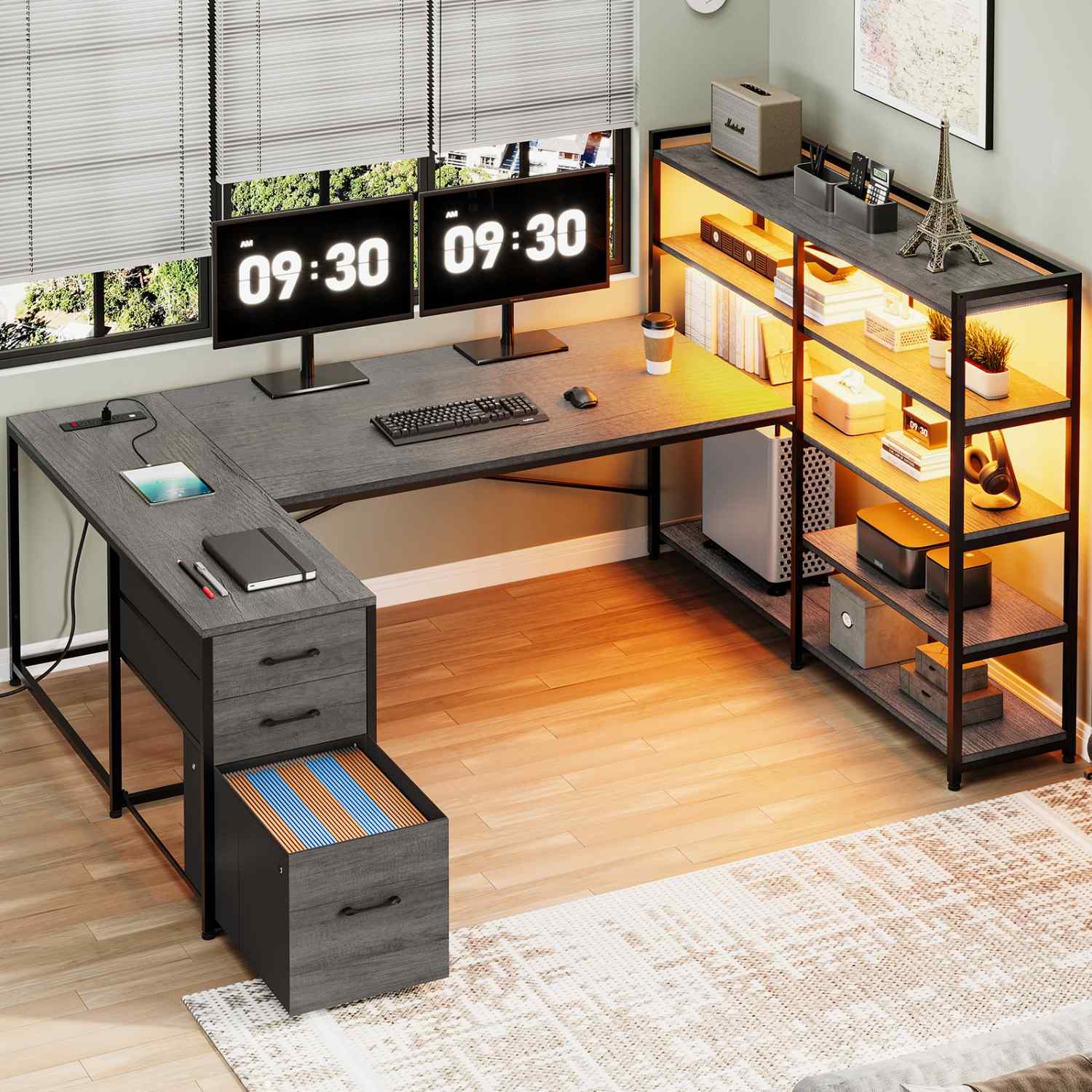 Sikaic Gaming Desk 64.5 inches Reversible Gaming Desk Grey Grey / Engineered Wood / Modern