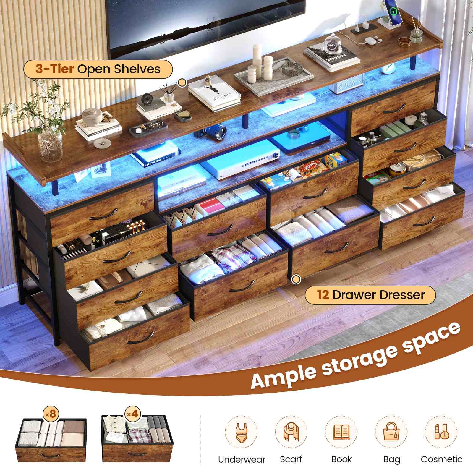 Sikaic TV Stands 63 inch LED TV Stand Dresser Brown Brown / Engineered Wood / Modern