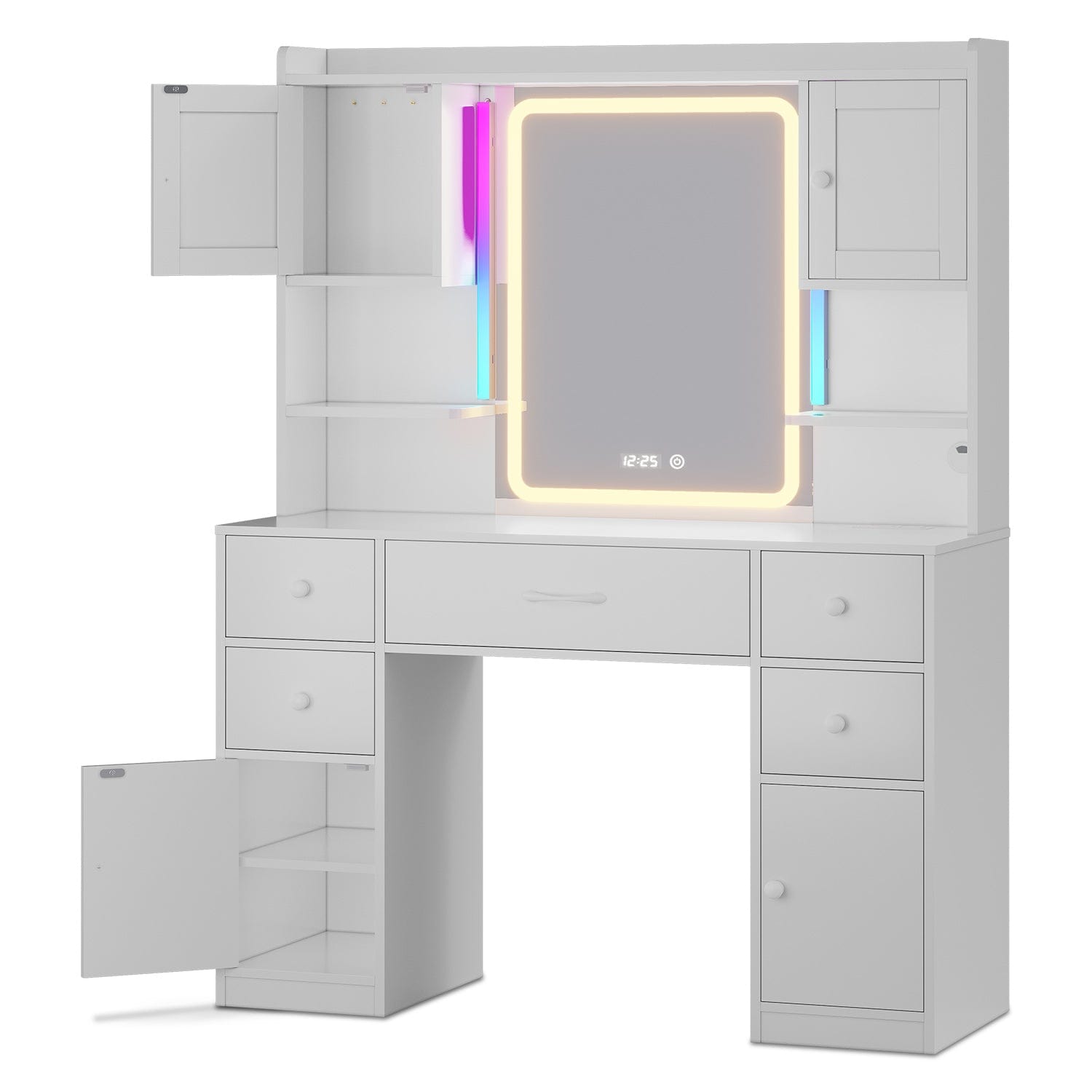 Sikaic Makeup Vanity LED Makeup Vanity with Mirror and Outlet White White / Modern