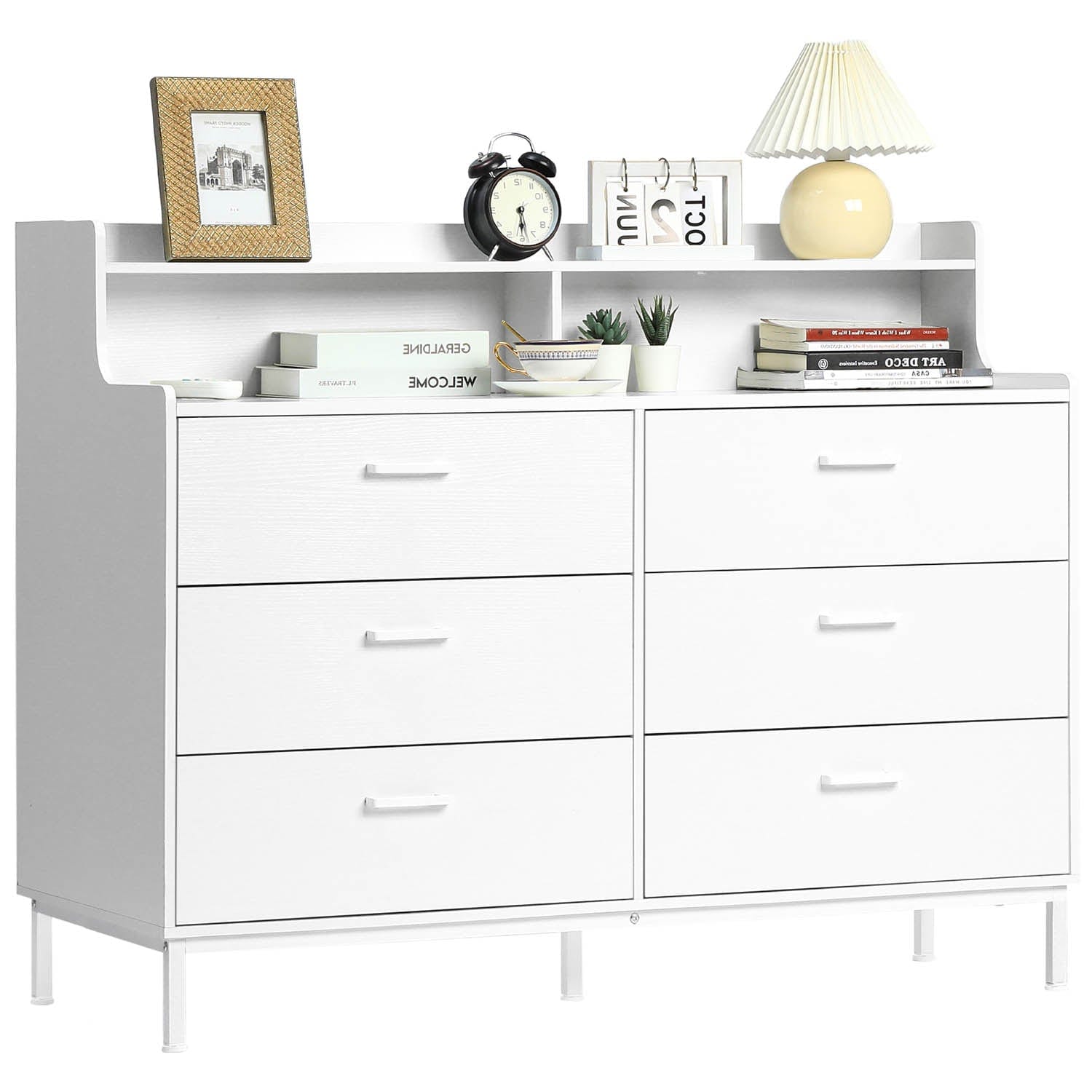 Sikaic Dresser Double Large Dresser with Shelves Wide Chest of 6 Drawers White