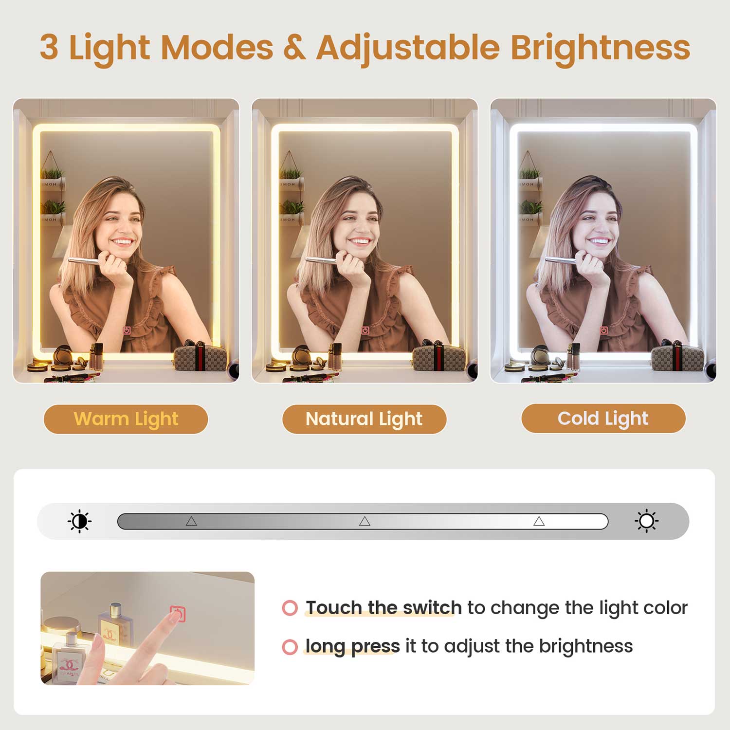 Sikaic Makeup Vanity LED Makeup Vanity with Charging Station White White / Engineered Wood / Modern