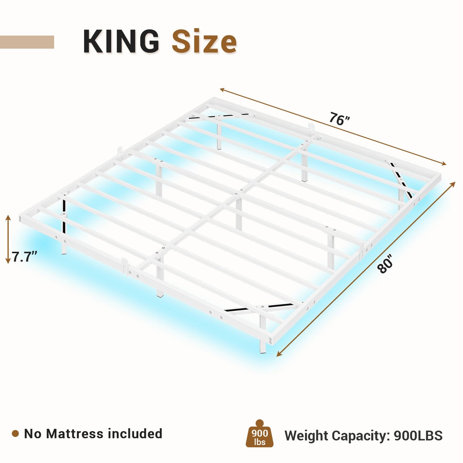 Sikaic Bed Frame Floating Bed Frame with LED Lights Metal Platform No Box Spring Needed White