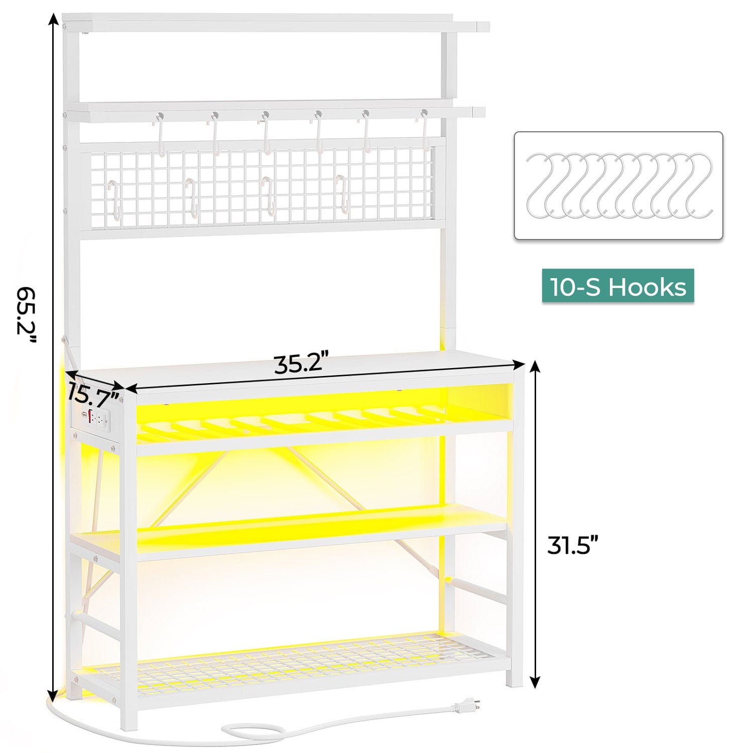 Sikaic Bakers Rack LED Bakers Rack with Power Outlet Storage White